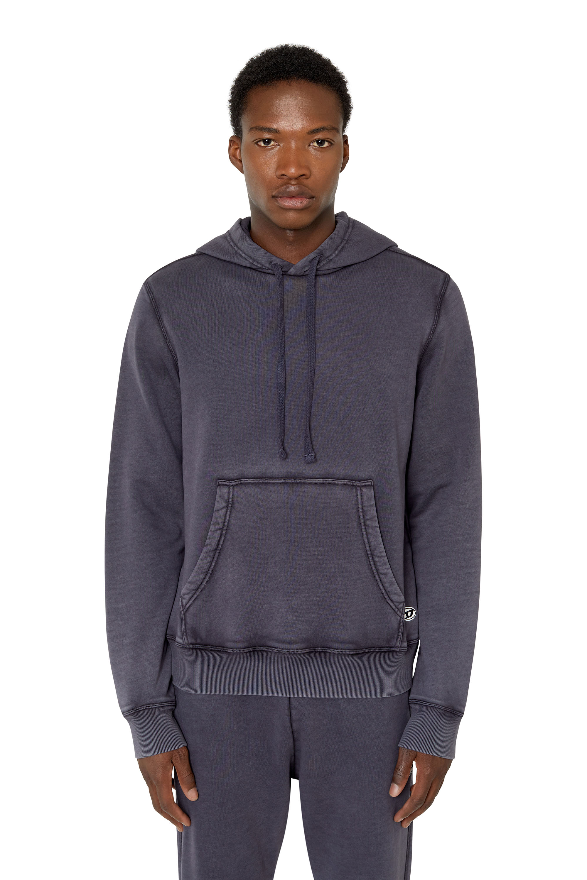 Diesel Logo-embroidered Washed Hoodie In Blue