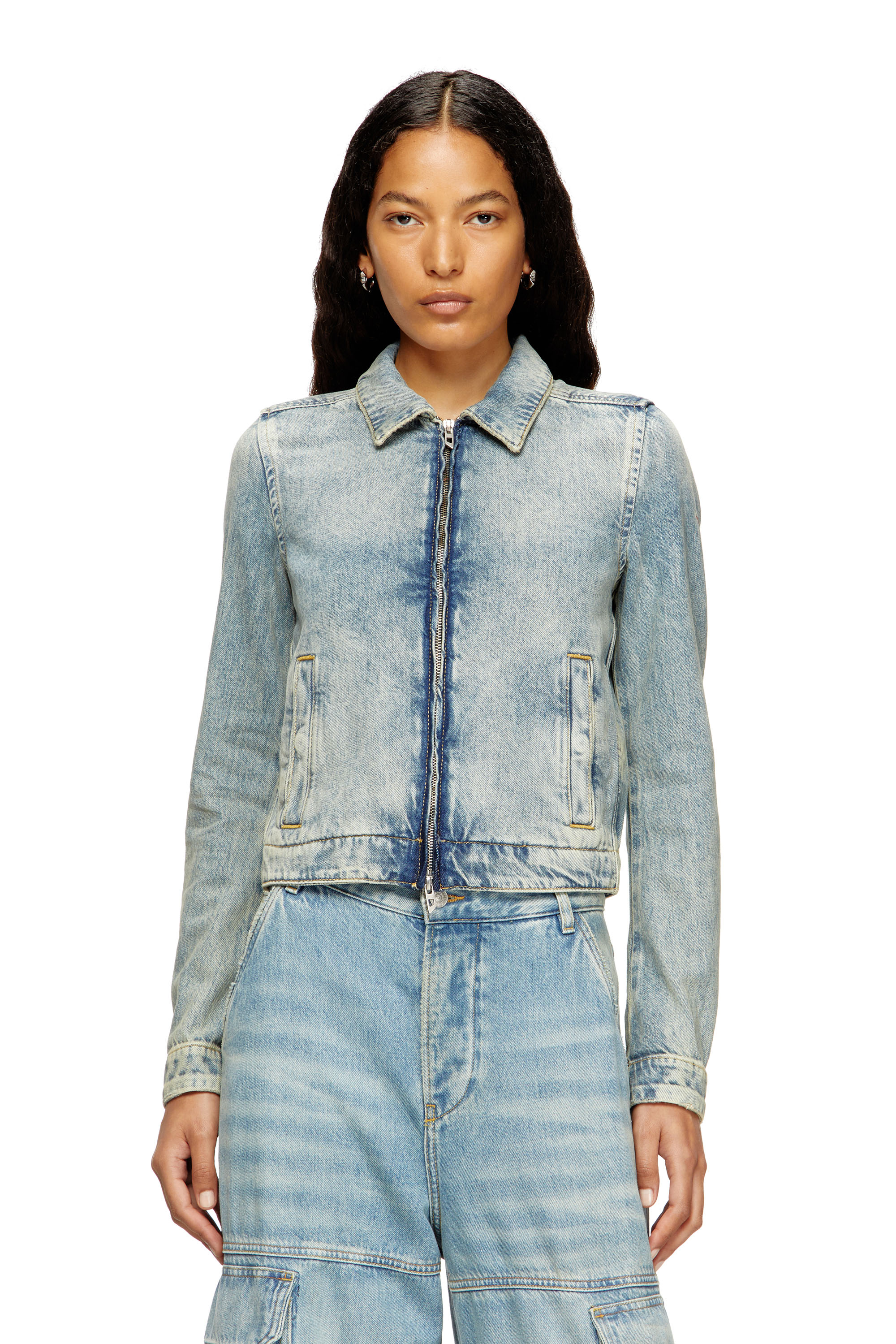 Diesel - DE-CORB, Woman's Jacket in dirt-effect fluid Tencel denim in Light Blue - 1
