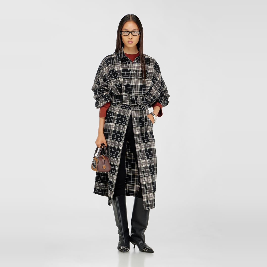 Diesel - Midi dress in check flannel with wide belt - Dresses - Woman - Multicolor