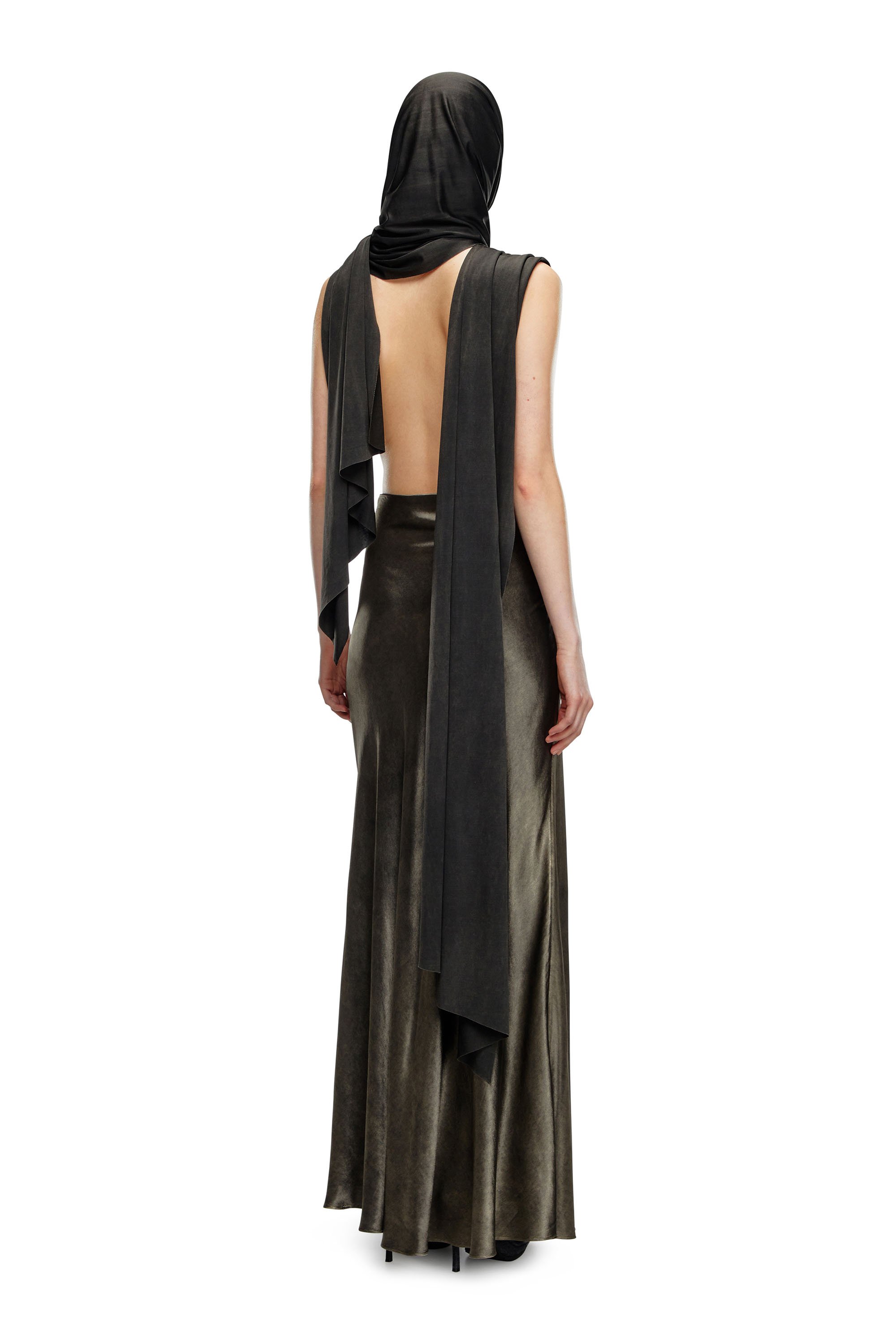 Diesel Long Satin Skirt With Scarf Panels In Tobedefined