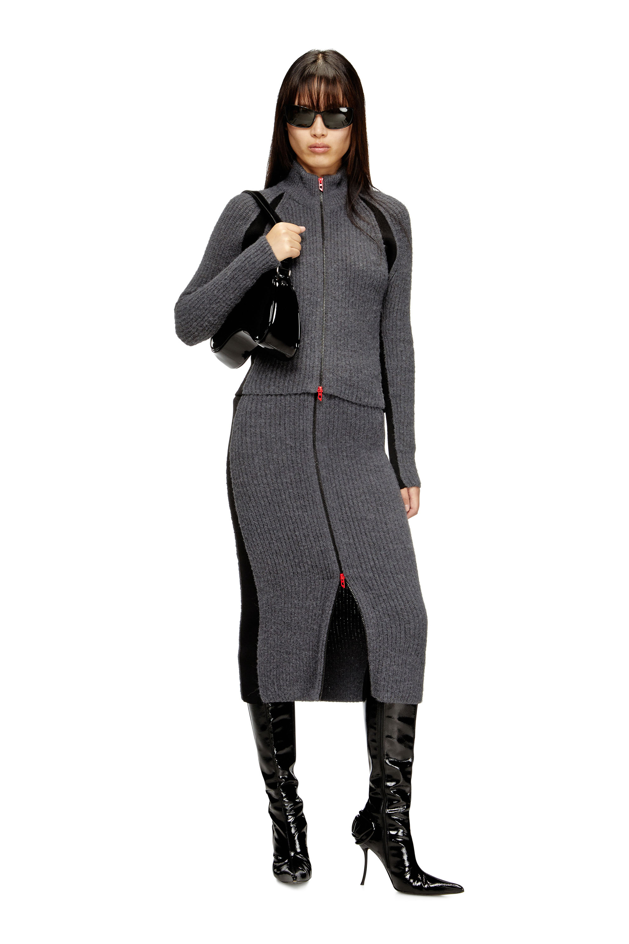 Diesel - M-LOUISE, Woman's Alpaca-blend cardigan with contrast inserts in Grey - 2