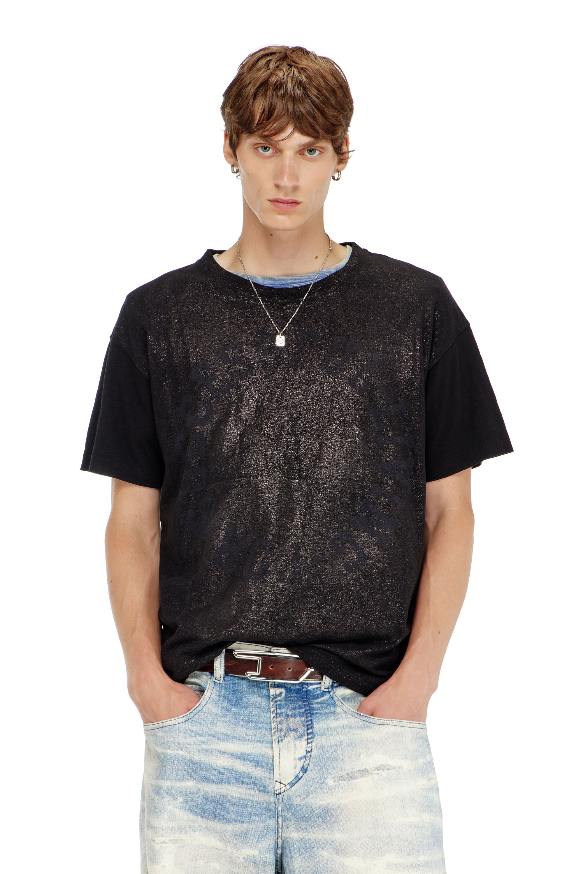Diesel Nero Uomo - T-Shirt In Cotone Girocollo Con Stampa Foil - T-Shirts Extra Piccolo