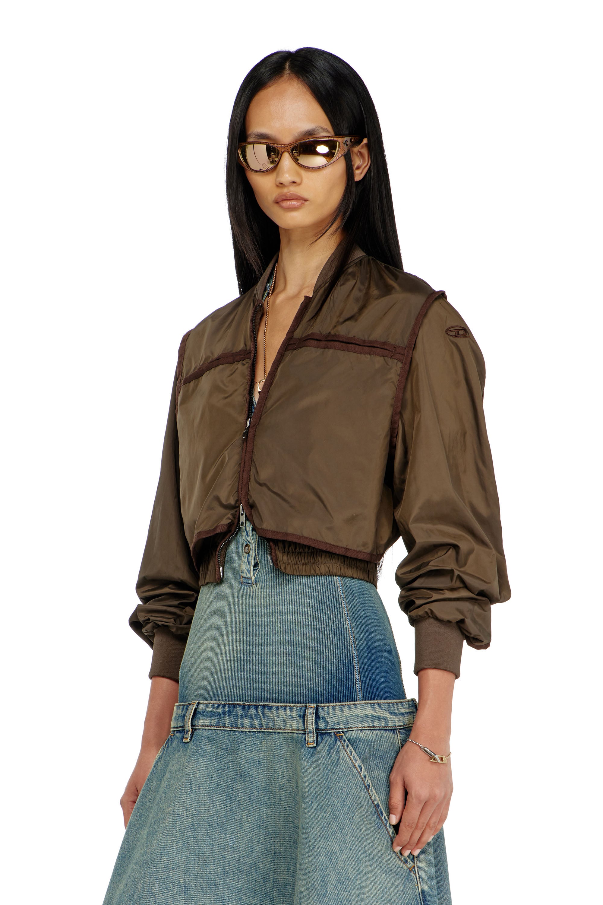 Diesel - Nylon jacket with tonal taping - Jackets - Woman - Brown