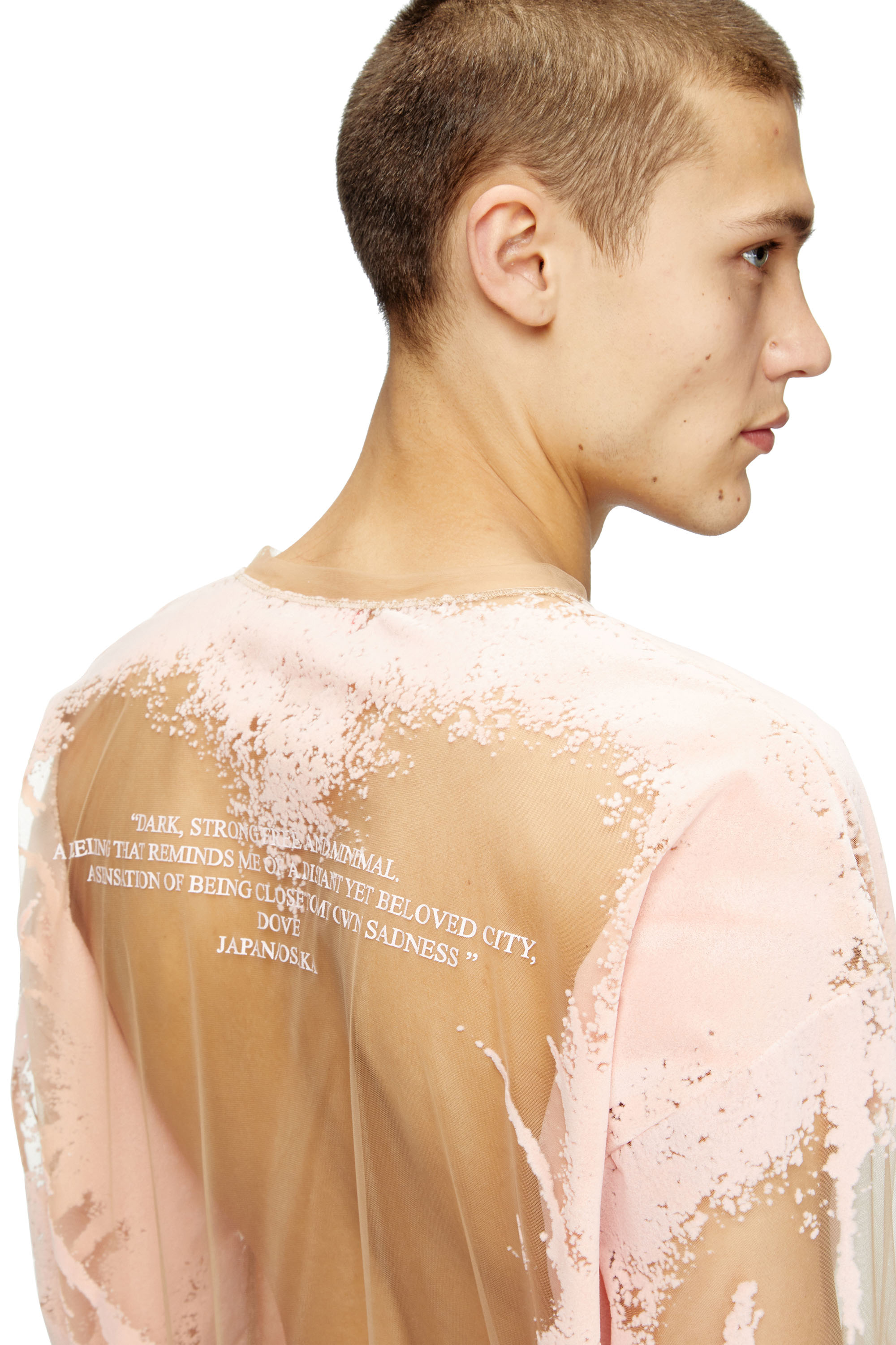 Diesel - T-HASSAN-LS-A, Unisex's Long-sleeve nylon T-shirt with lyrics print in Pink - 1