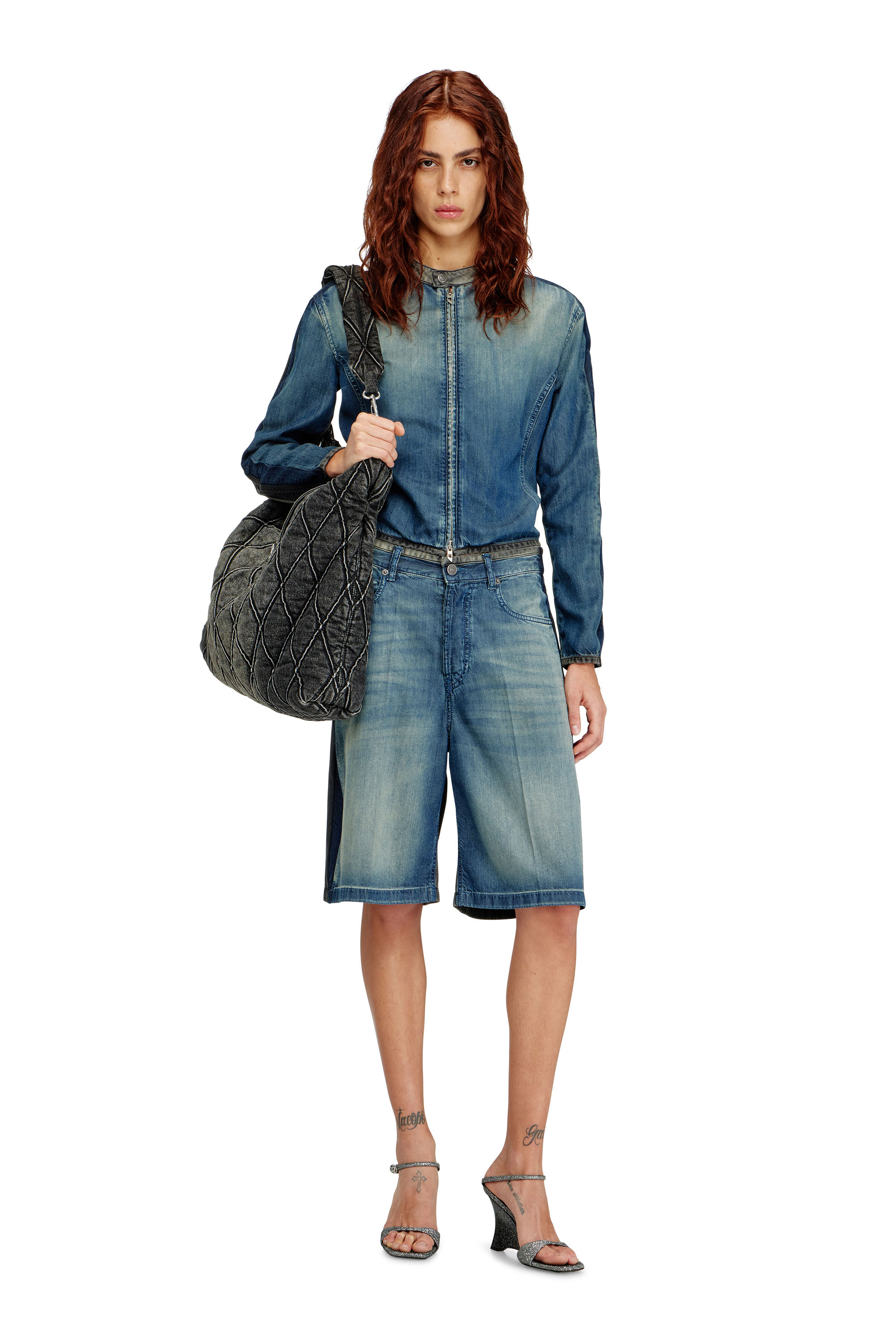 Diesel - DE-SIRE-SHORT-S1, Woman's Denim bermuda shorts in contrast washes in Blue - 1