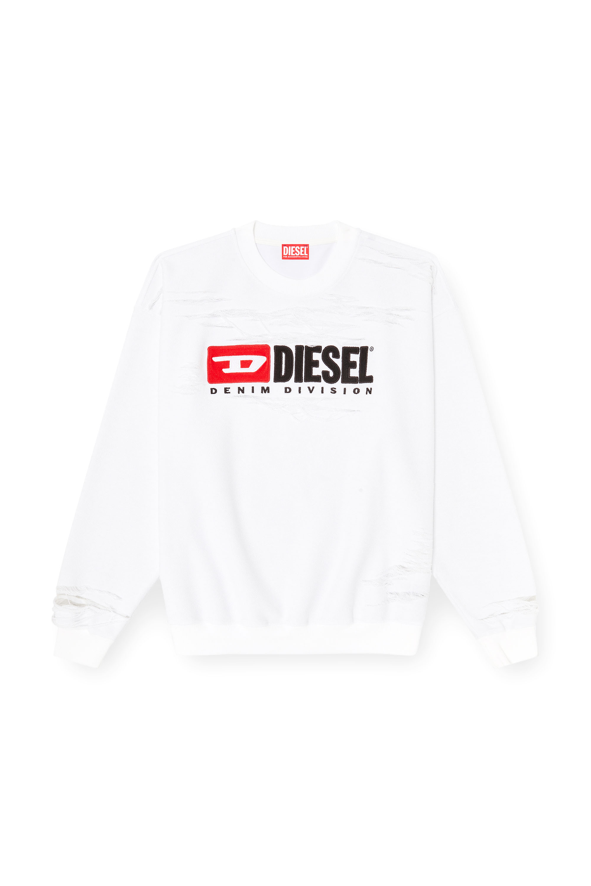 Diesel - S-BOXT-V1, Man's Sweatshirt with devor&egrave;e floating threads in White - 2