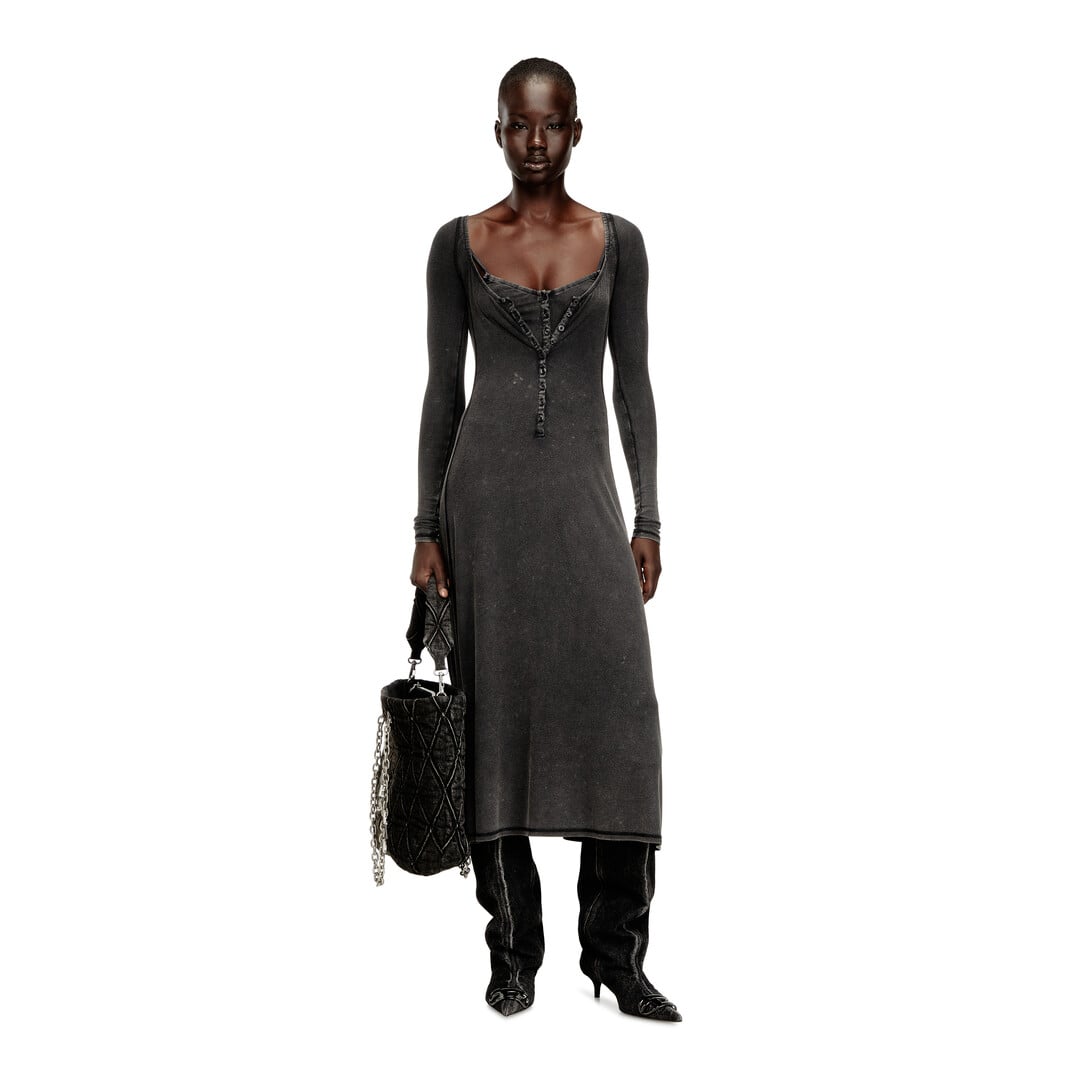 Diesel - Midi dress in faded ribbed jersey - Dresses - Woman - Grey