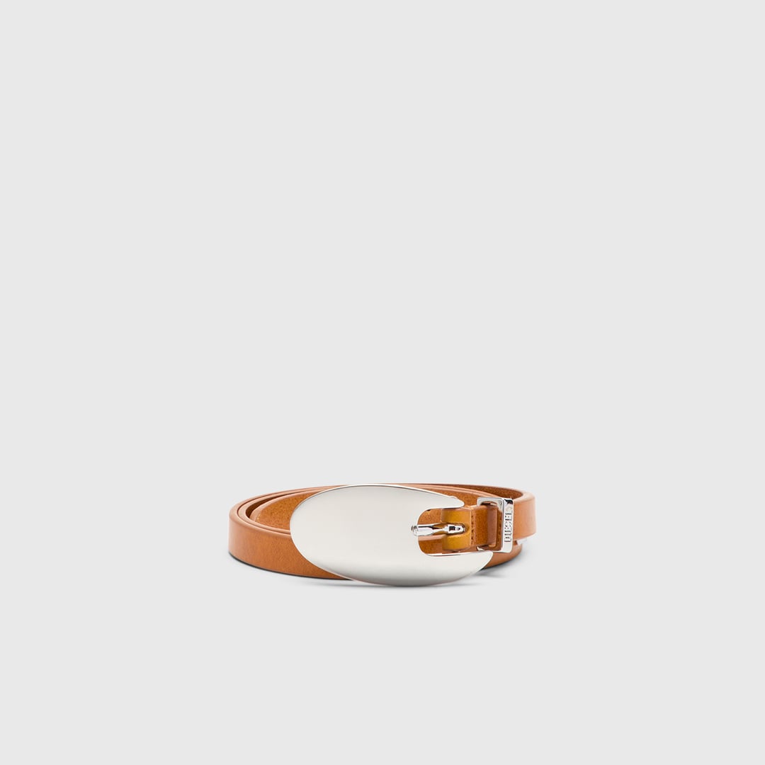 Diesel - 1.5cm slim leather belt with sculptural buckle - Belts - Woman - Brown