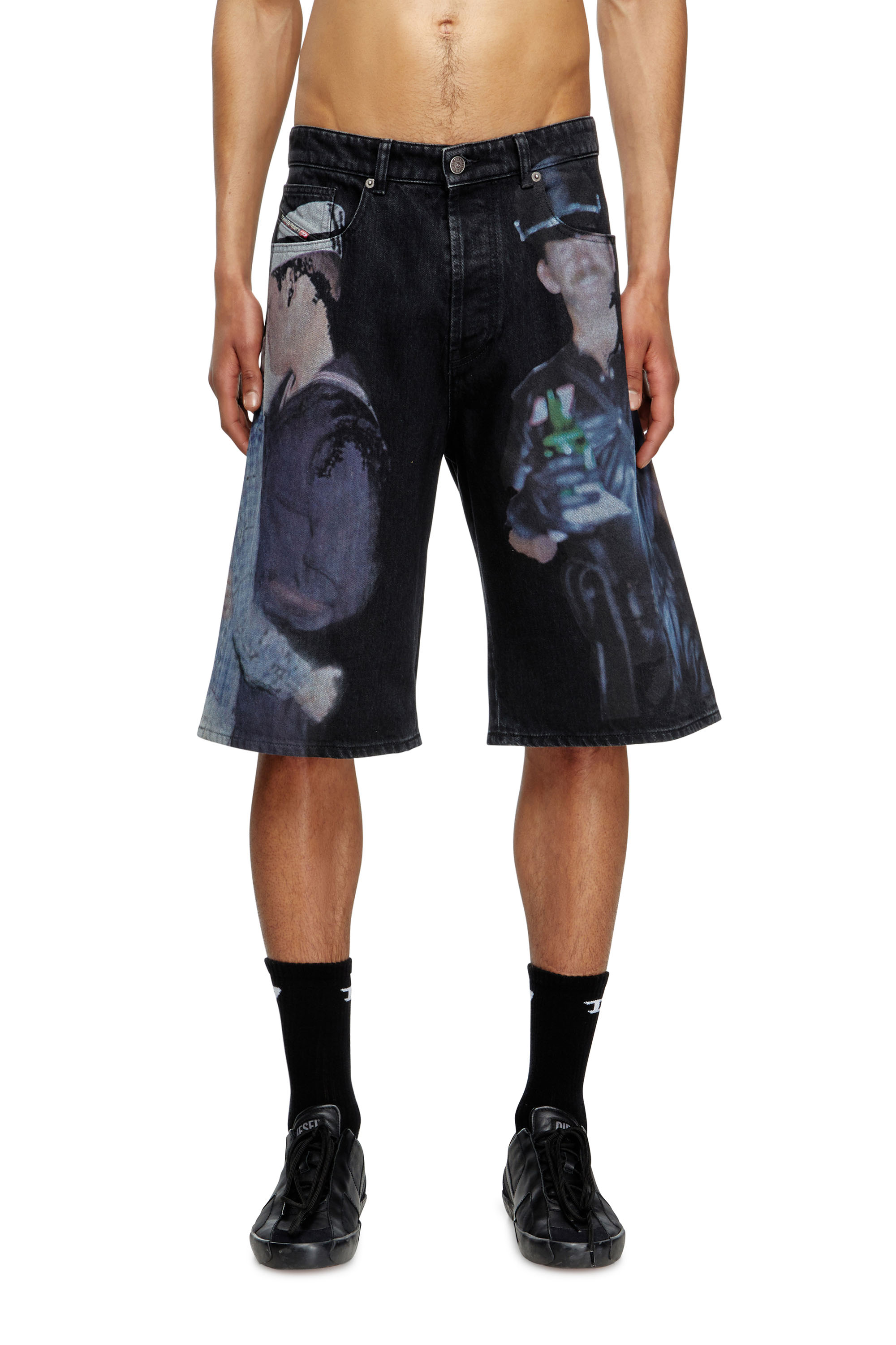 Diesel Denim Shorts With Multicolour Print