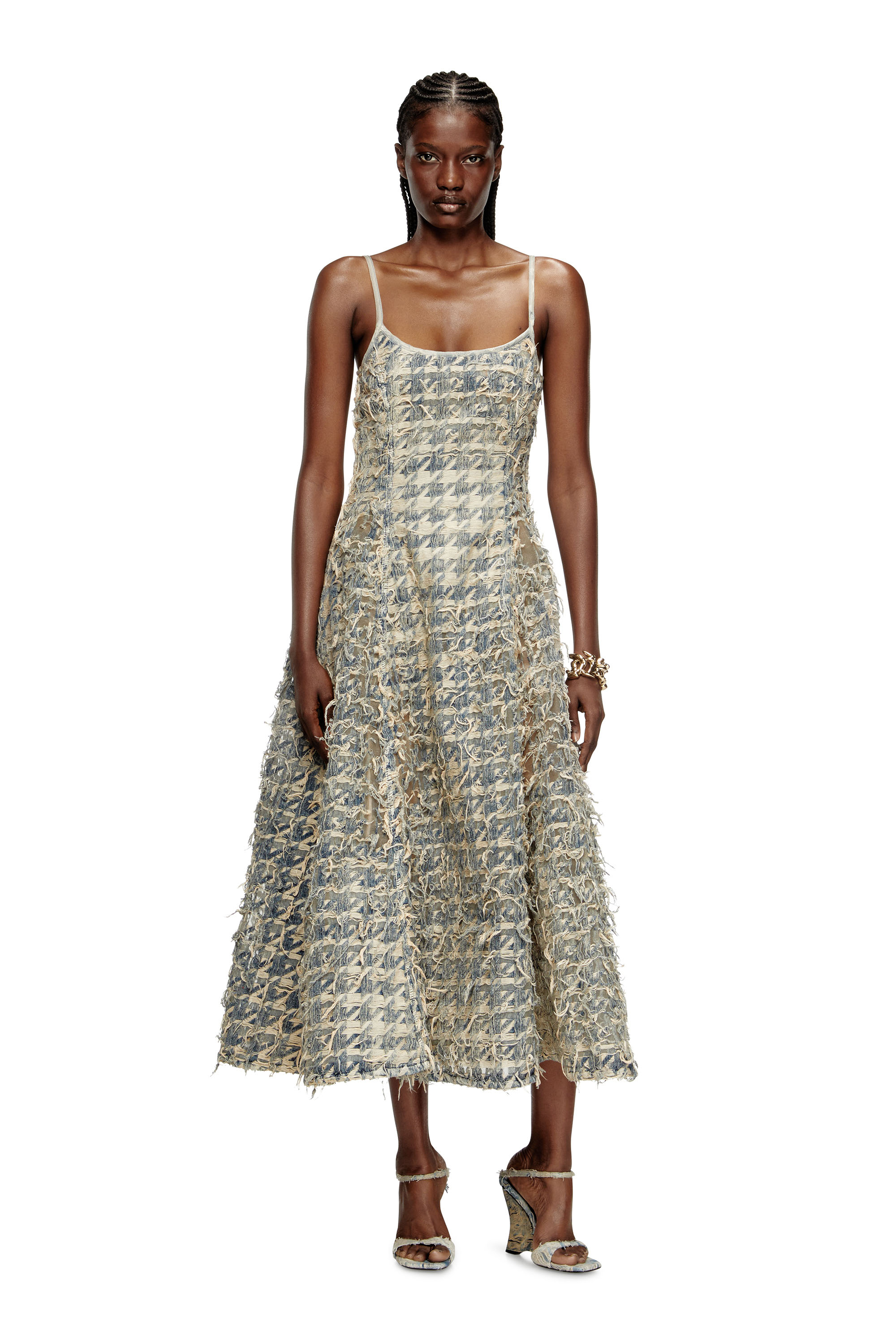 Diesel Long Skirt In Dévoré Houndstooth Denim In Burgundy
