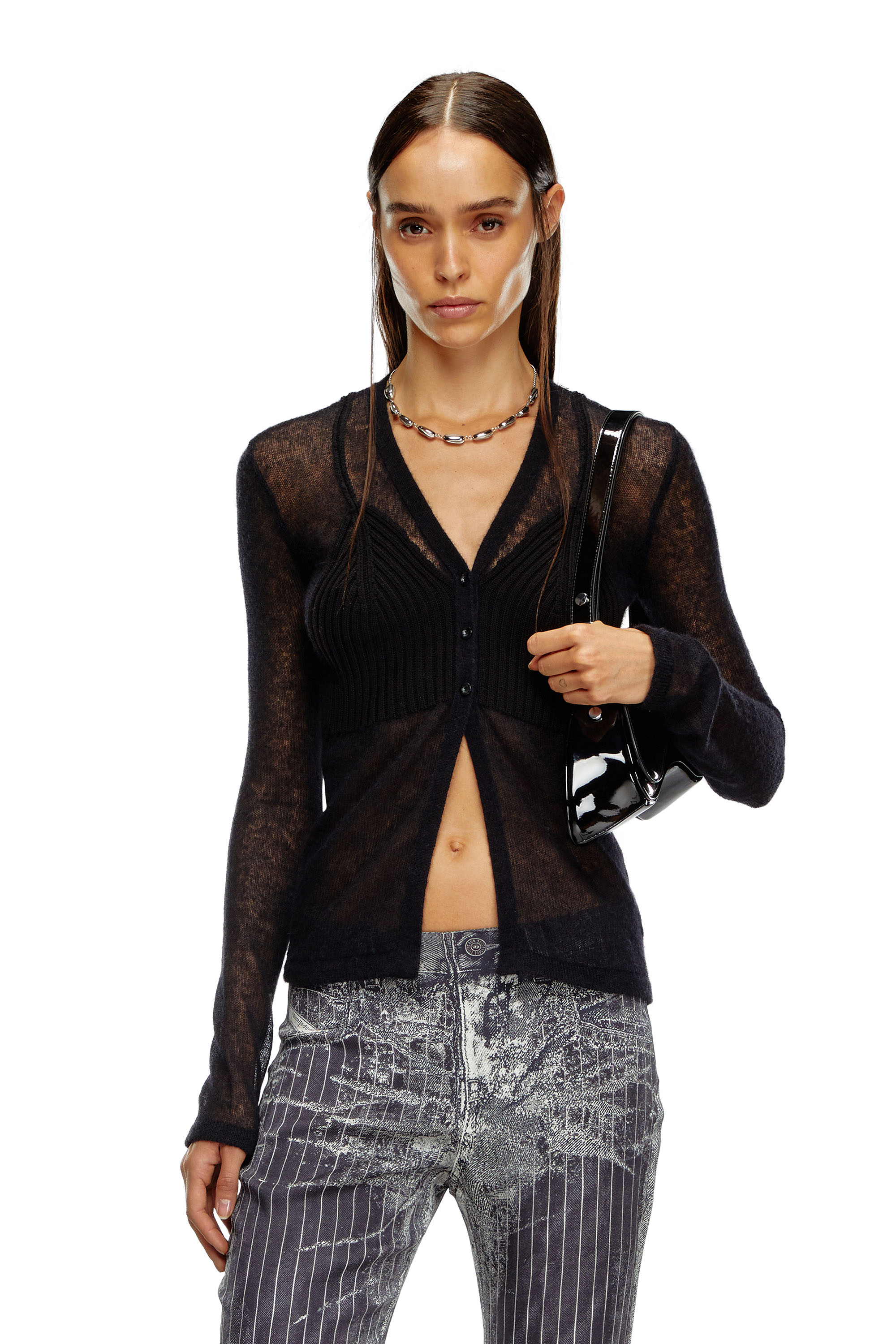 Shop Diesel Sheer Cardigan With Bra Detail In Nero