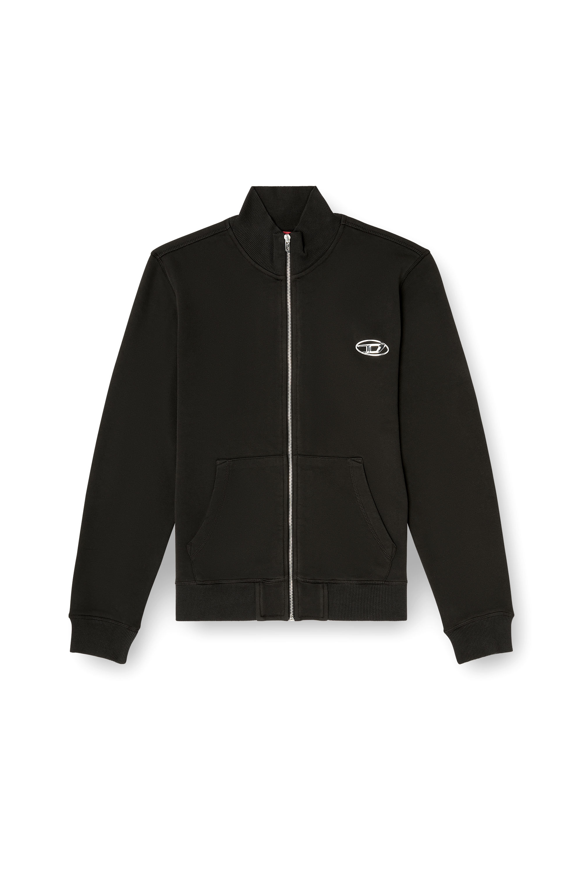 Diesel - S-GINN-ZIP-IOD, Man's Wweatshirt with mock neck and metallic Oval D in Black - 3