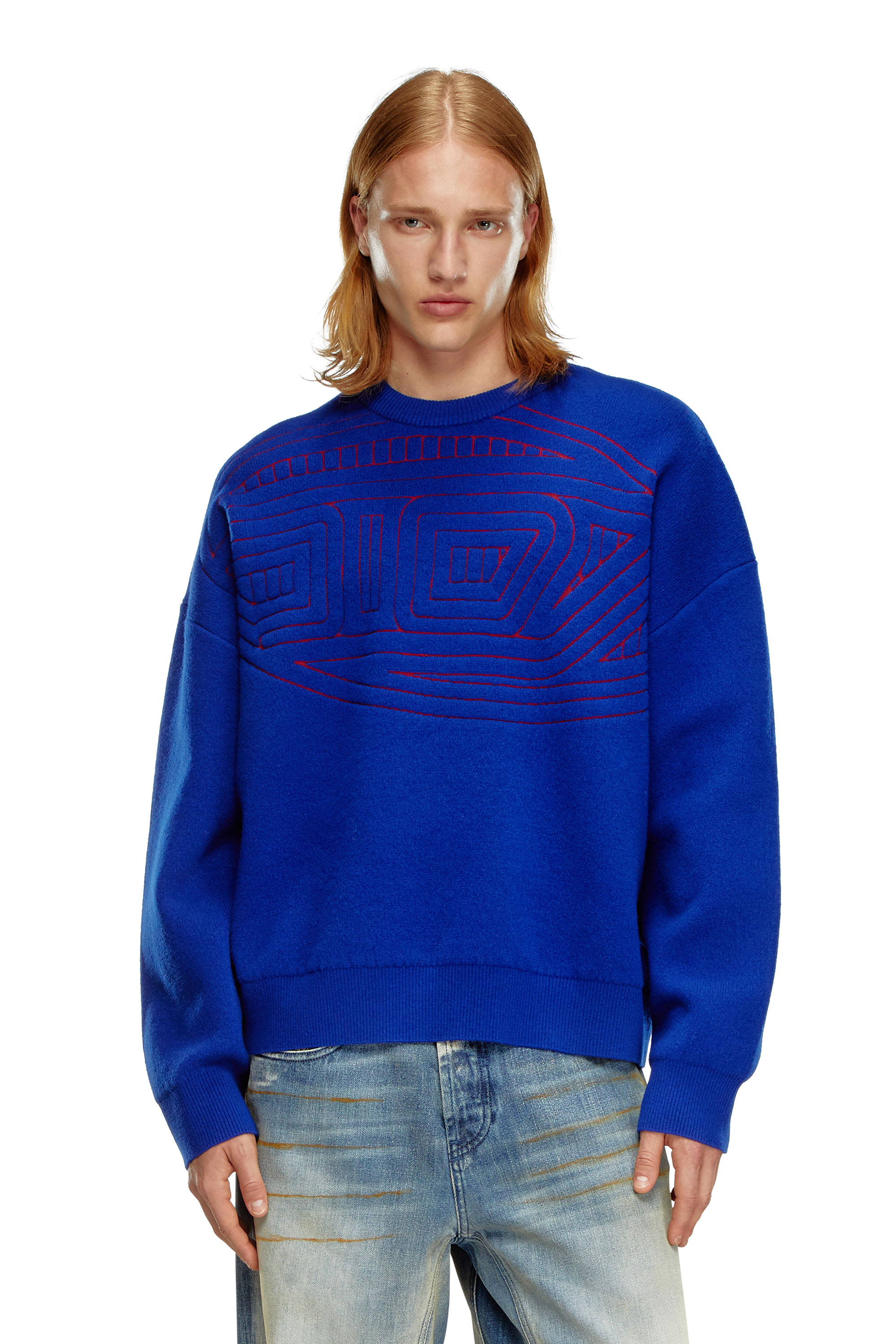 Diesel Wool-blend Jumper With Graphic Logo In Blue