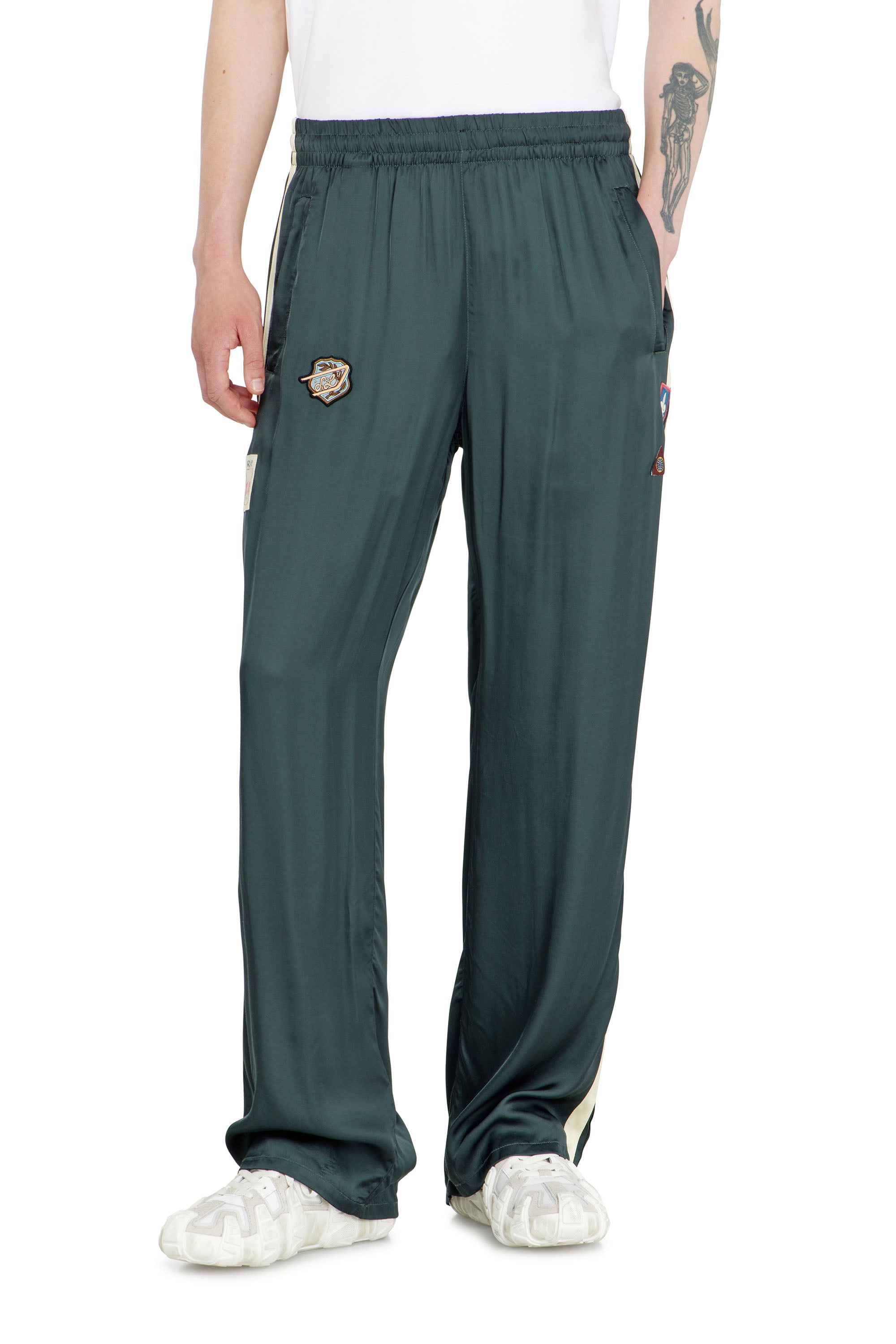 Diesel - Satin track pants with patches - Pants - Man - Green