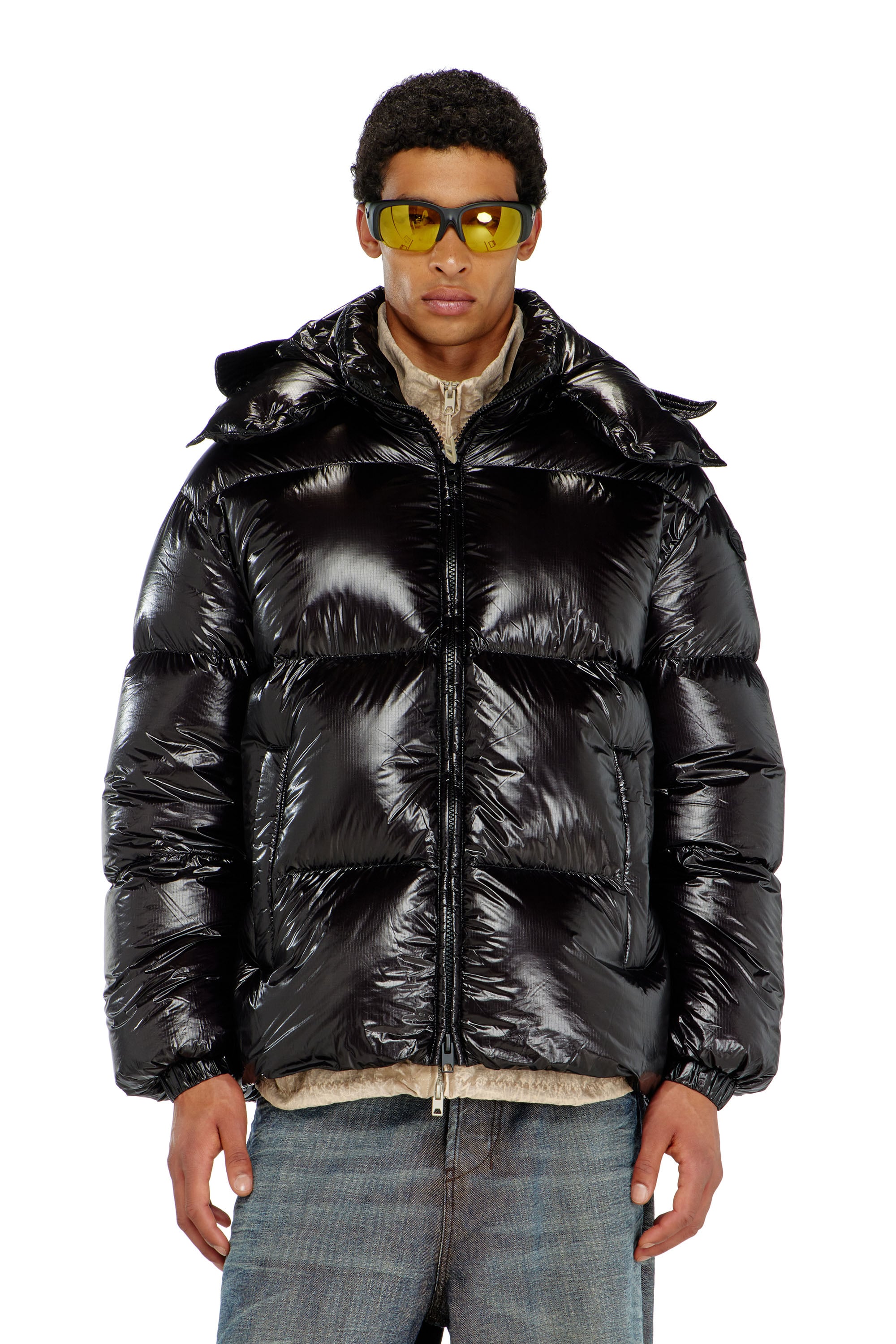 Diesel - Down puffer jacket with detachable hood - Winter Jackets - Man - Black