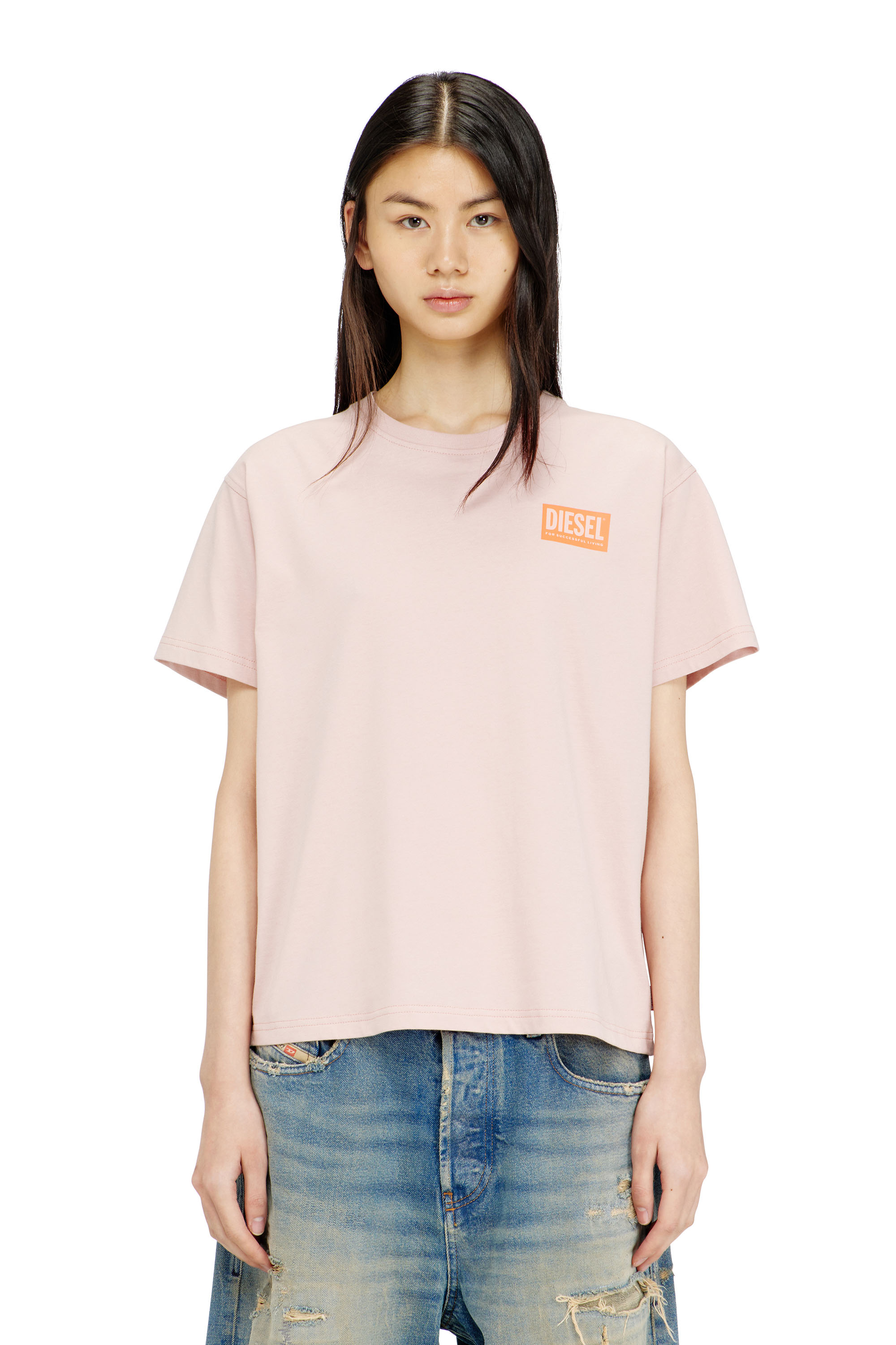 Diesel - T-NORMY-S6, Woman's Organic cotton jersey t-shirt with crew neck and logo print in Pink - 3