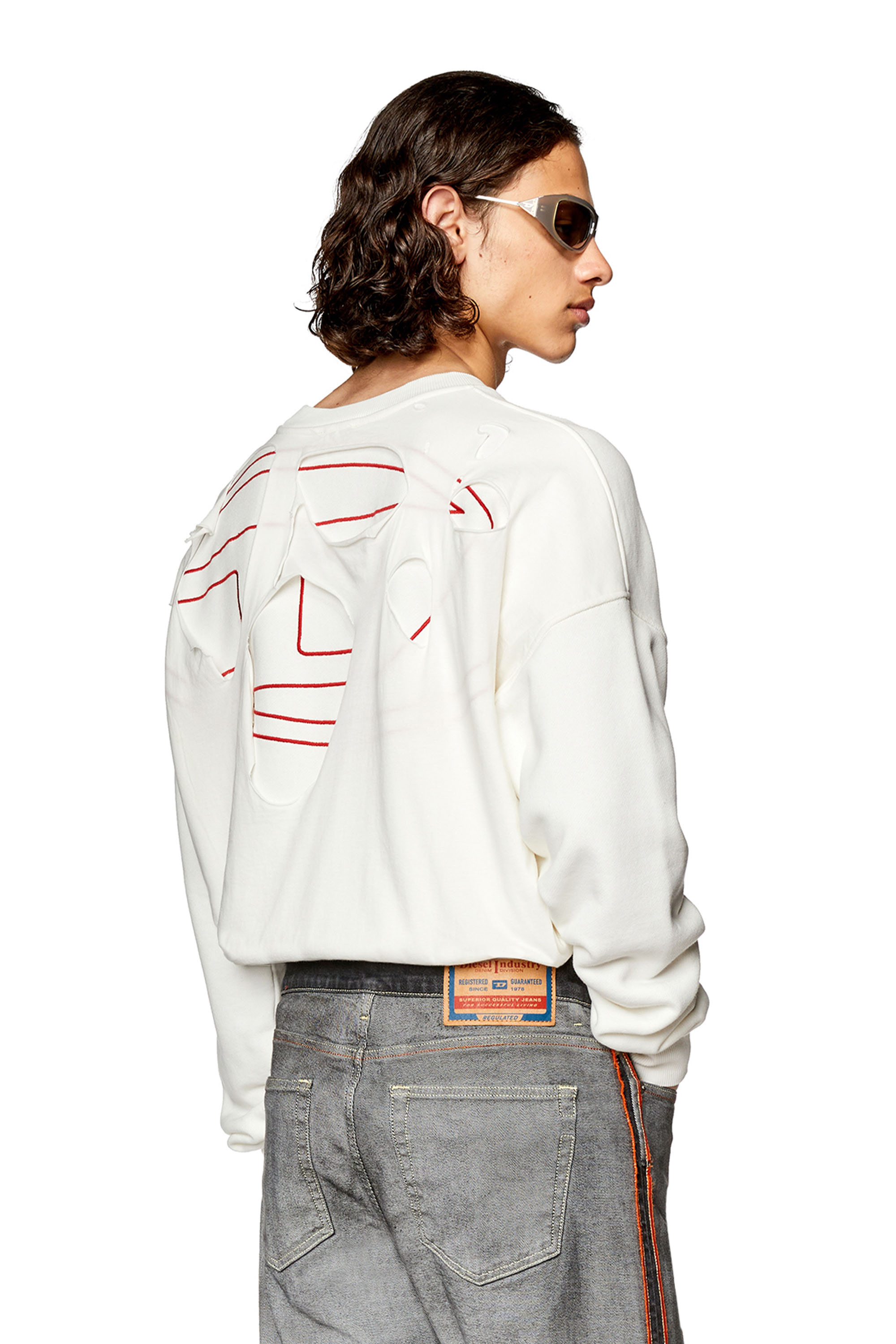 Diesel Ripped Sweatshirt With Logo Embroidery In White