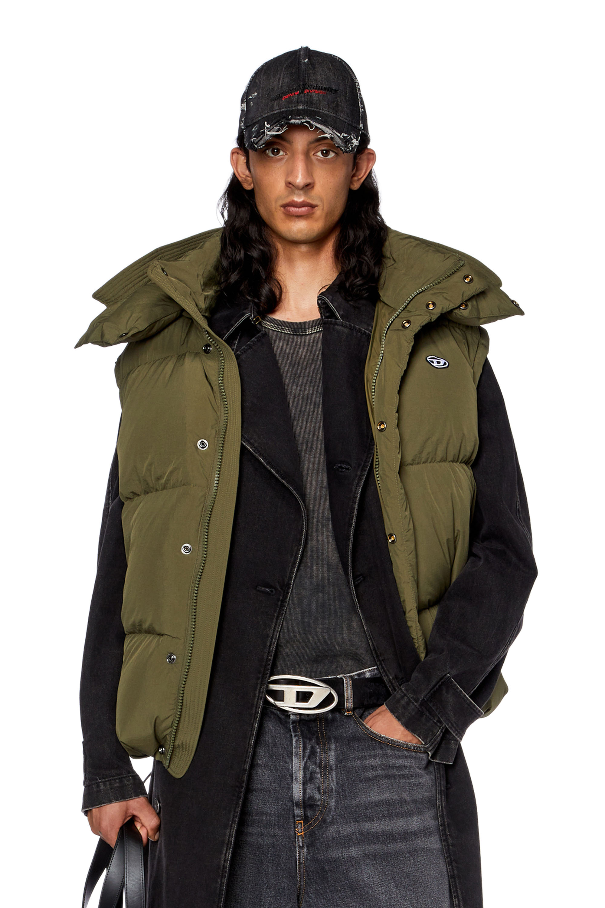 Diesel - Down vest in recycled nylon taslan - Winter Jackets - Man - Green