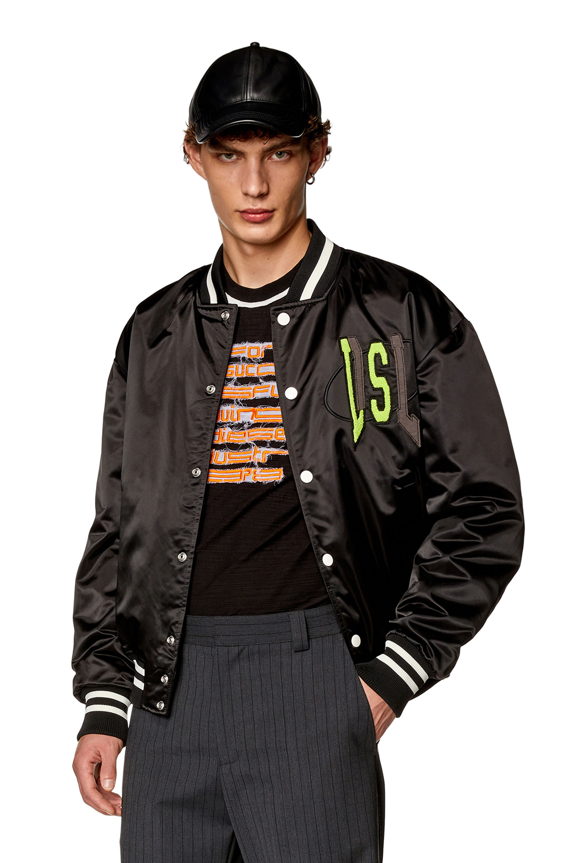 Diesel Satin Track Jacket With Lies Patches In Black