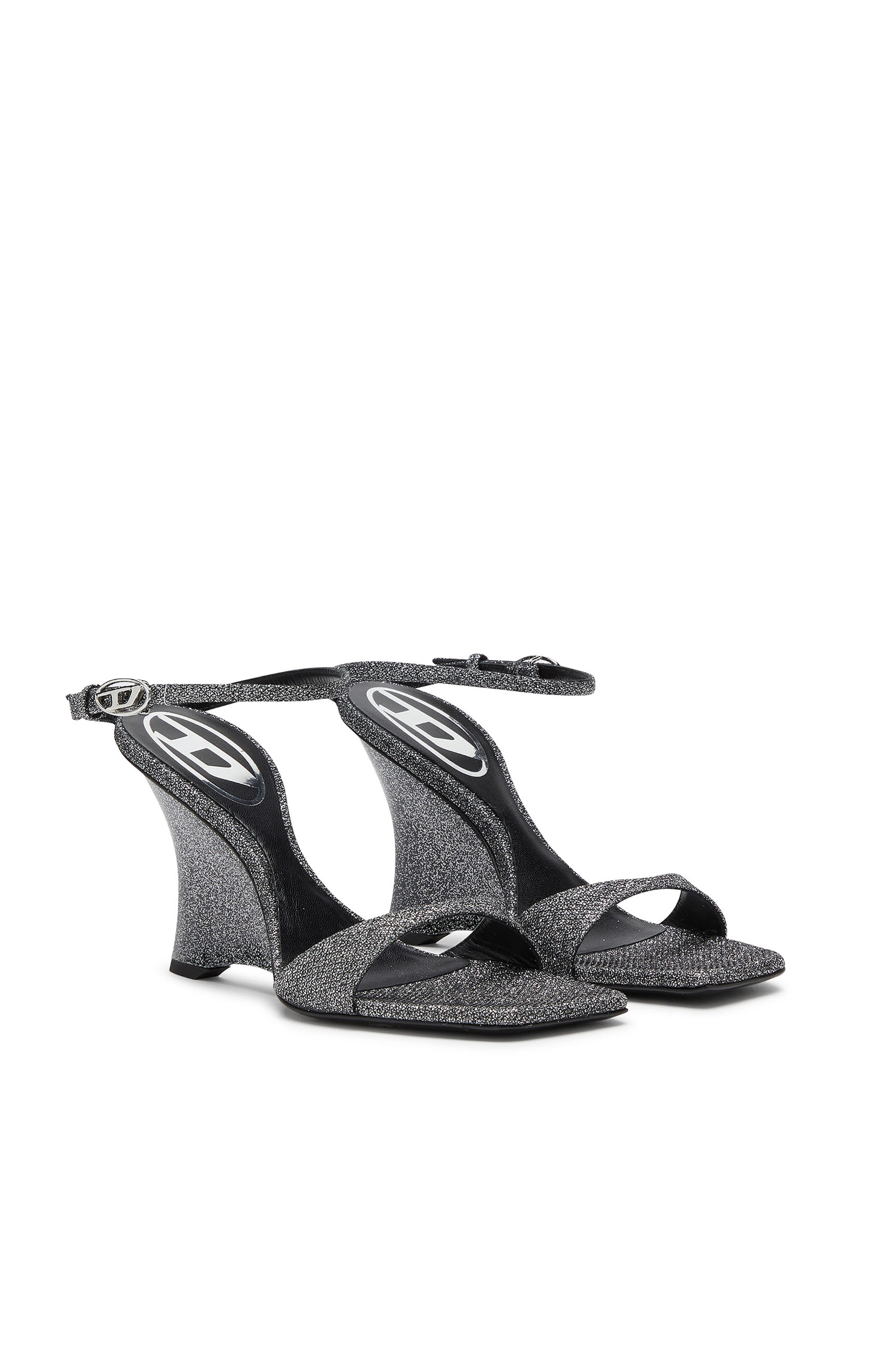 Diesel - D-AMBER SANDAL WEDGE, Woman's D-Amber-Wedge sandals in Lurex fabric in Silver - 3
