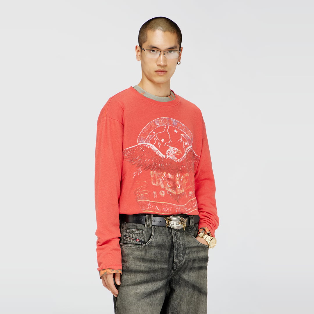 Diesel - Long-sleeve T-shirt with concert graphics - T-Shirts - Man - Red