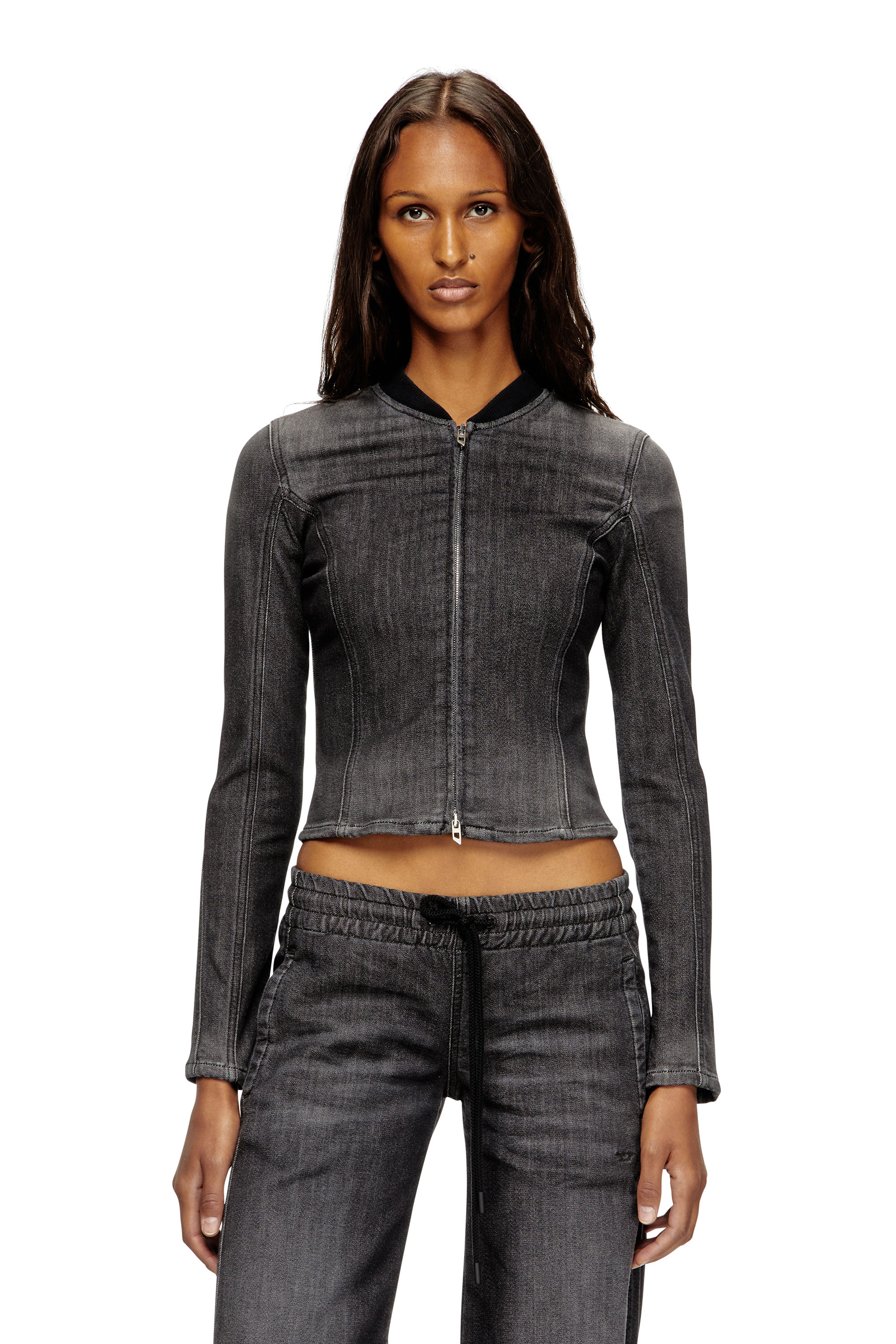 Diesel Women's Black - Cropped Jacket In Monochrome Denim - Tops - Woman Small