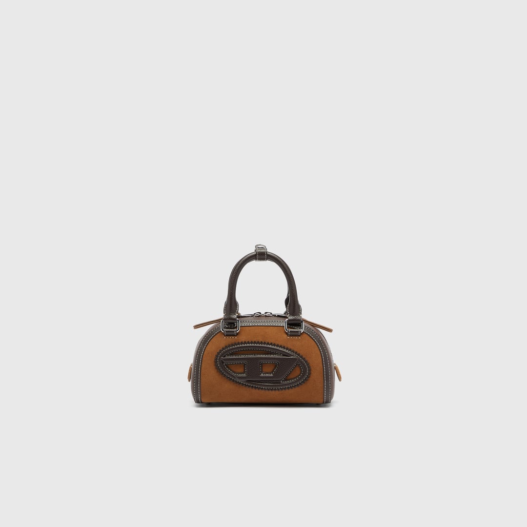 Diesel - 1DR Dome - Small bowling bag in suede and grainy PU - Crossbody Bags - Woman - Brown