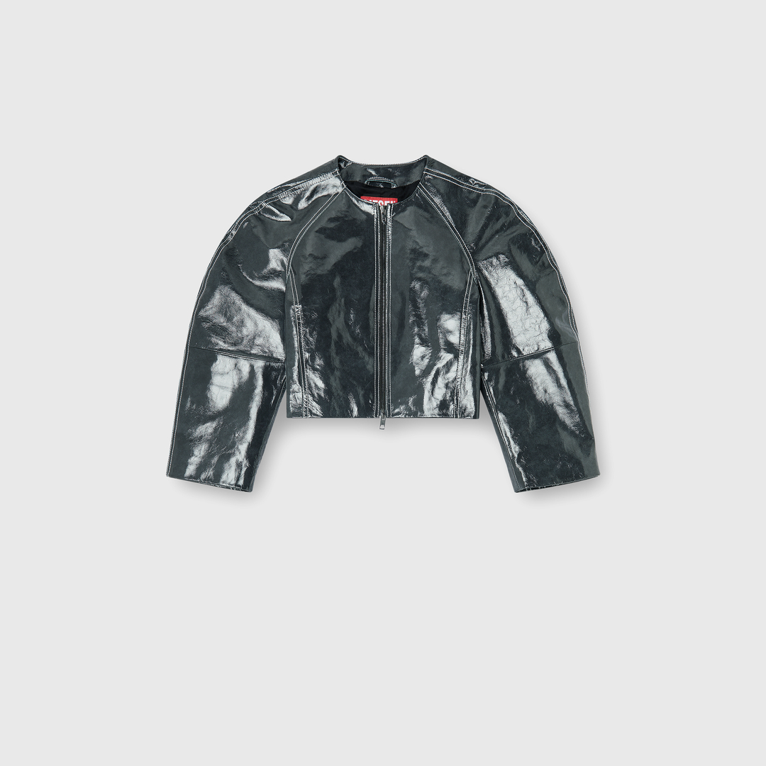 Diesel - Veste en cuir verni à manches cocon - Vestes de cuir - Femme - Gris