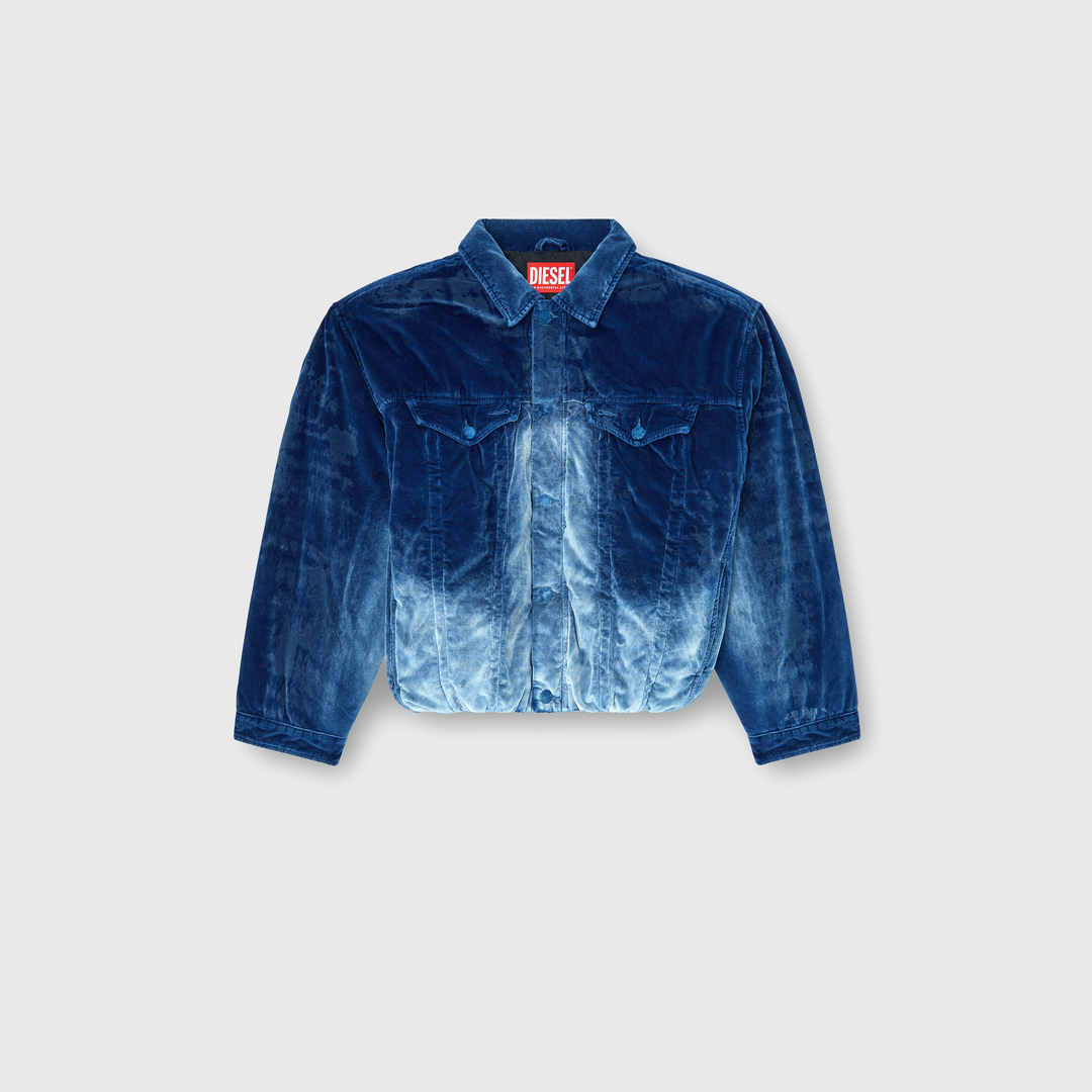 Diesel - Elasticated trucker jacket in velvet denim - Denim Jackets - Man - Blue