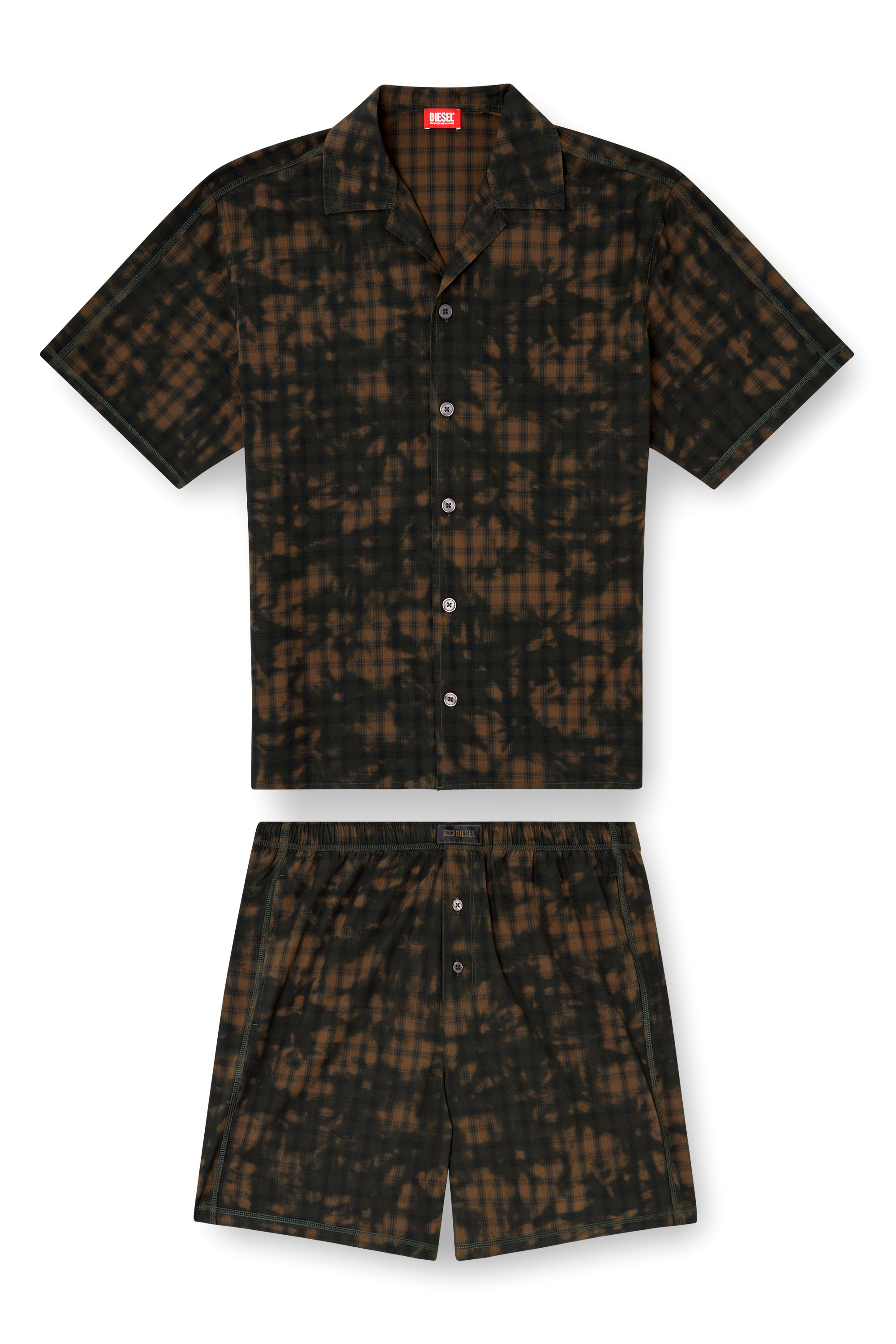 Diesel - SET-HORIEN-UTLT, Man's Short pyjamas in cloudy-print check cotton in Olive Green - 3