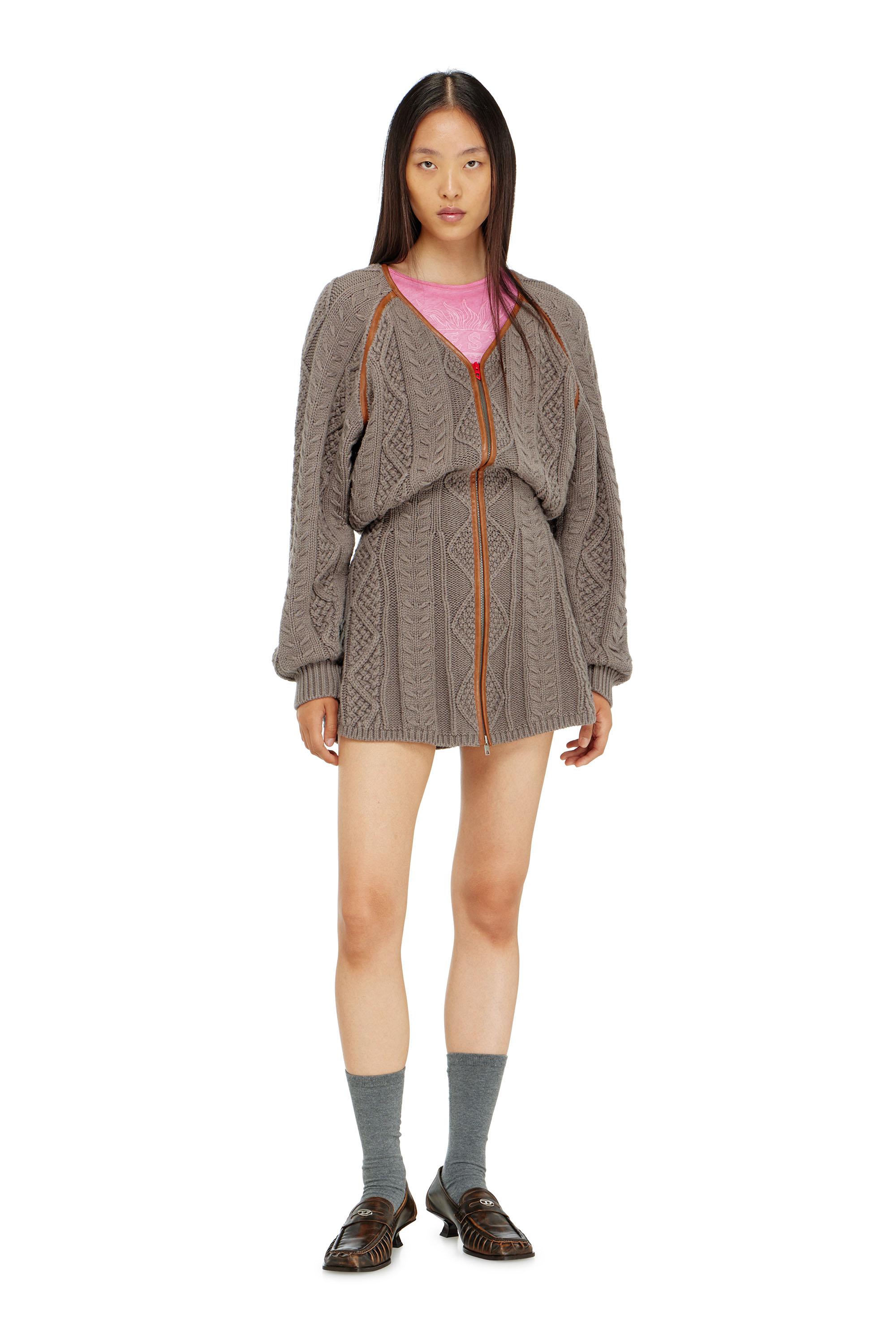 Diesel – Mini cardigan dress in cable knit – Dresses – Woman – Grey