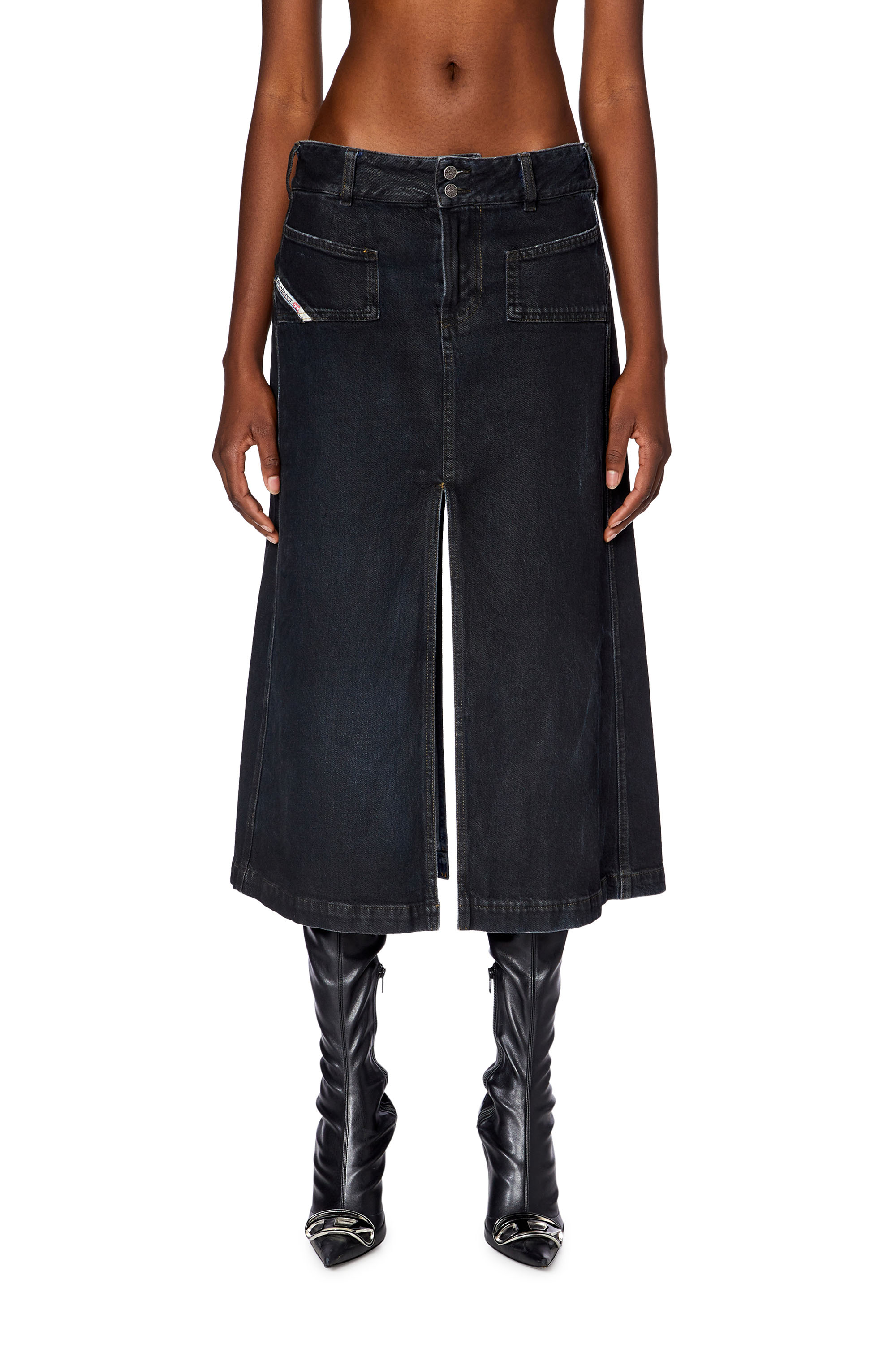 Diesel De-yinka Denim Midi Skirt In Black