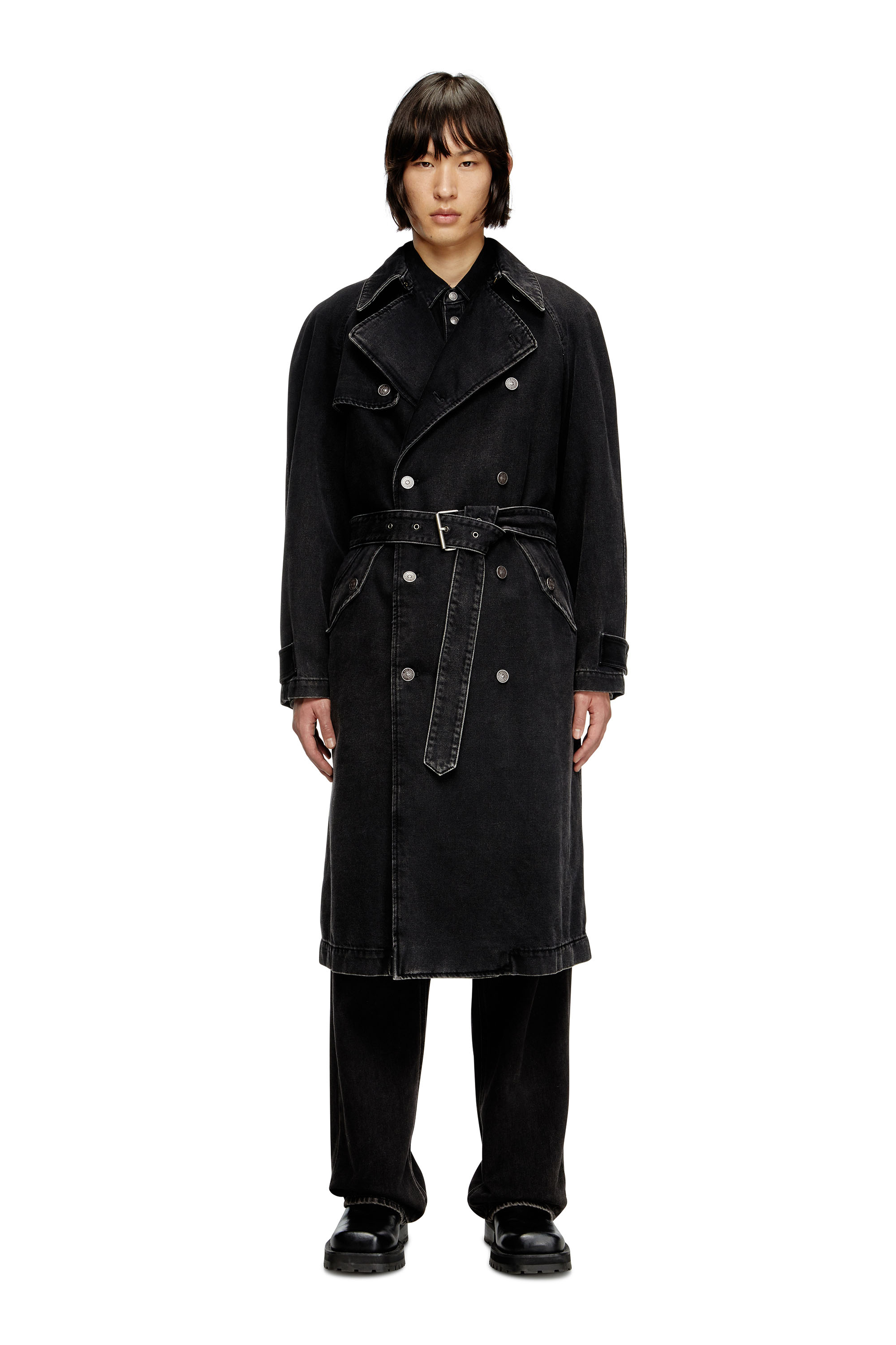 Diesel - D-DELIRIOUS-D, Man's Trench coat in clean-wash denim in Black - 2