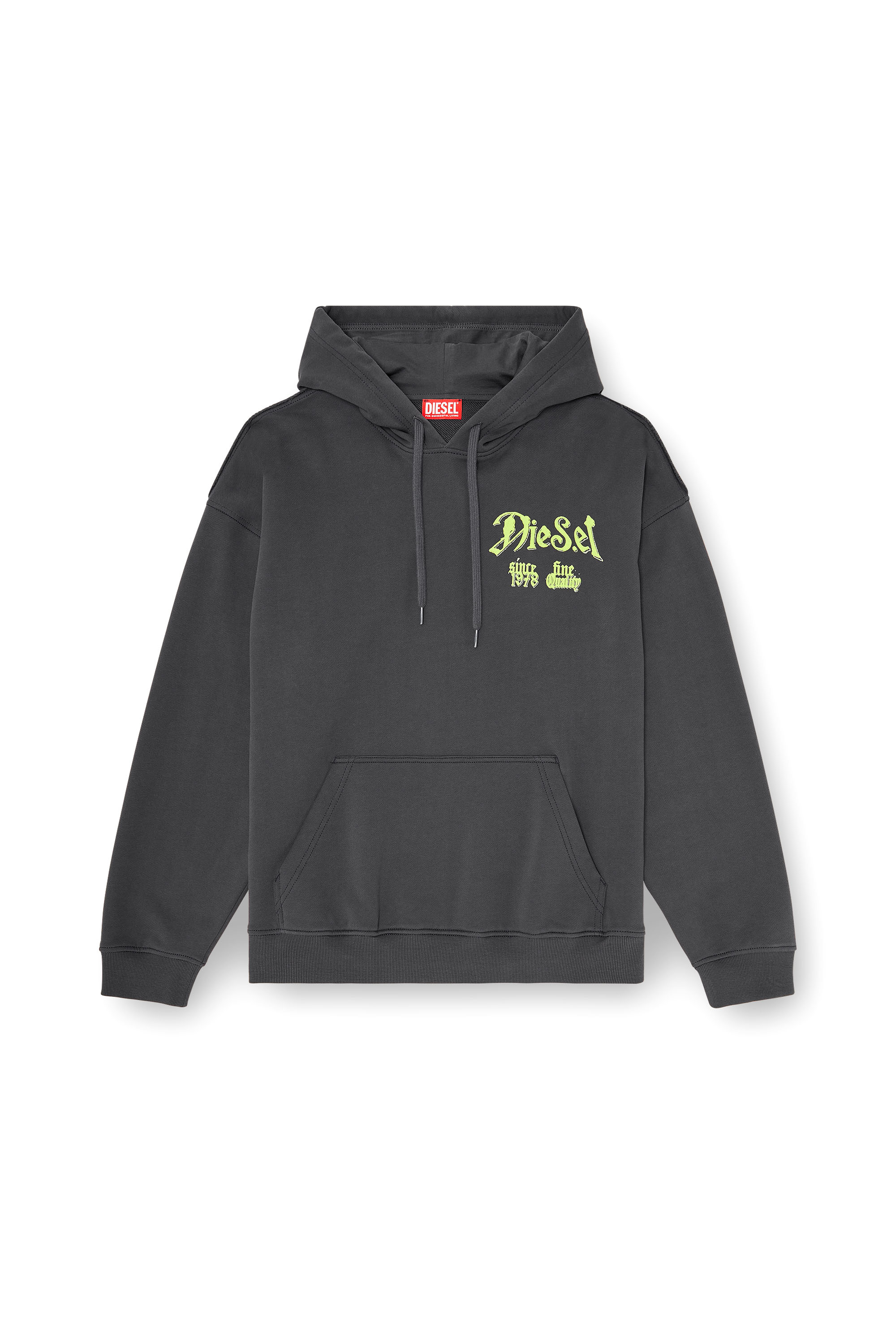 Diesel - S-BOXT-HOOD-AA2, Man's Cotton hoodie with flocked graphics in Dark grey - 2