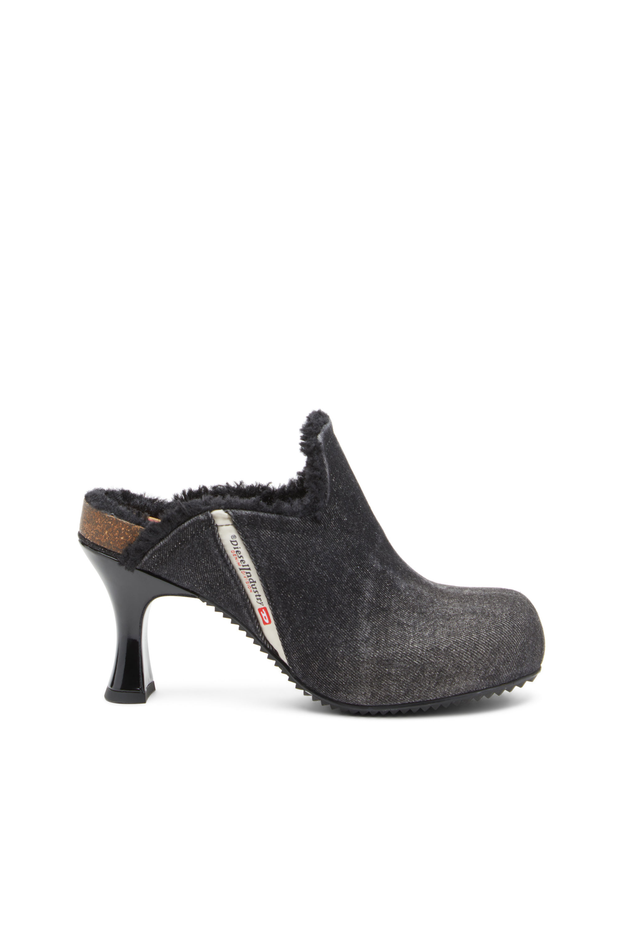 Shop Diesel D-woodstock-plush-lined Denim Mules In Black