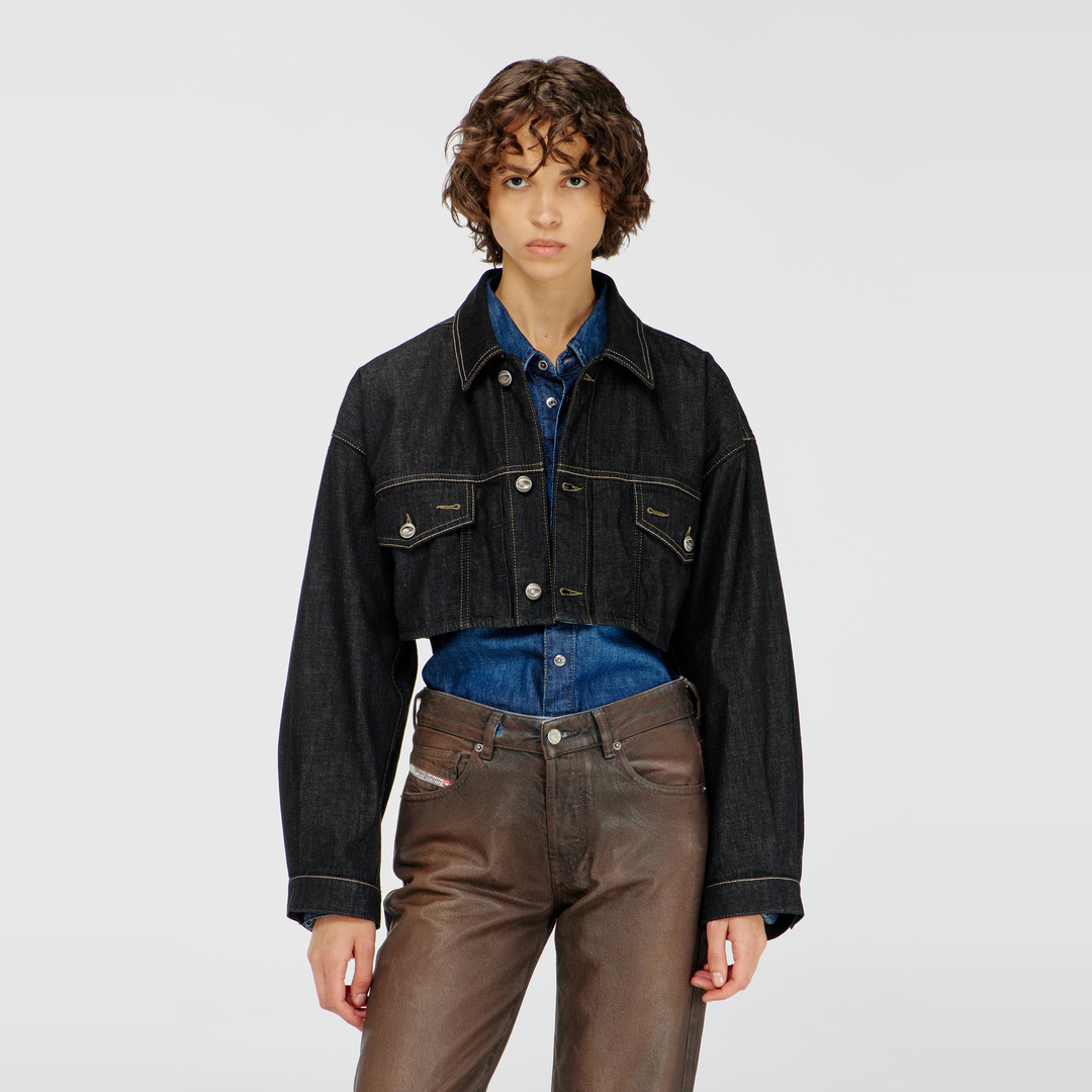 Diesel - Veste trucker cropped oversize en rinse denim - Vestes en denim - Femme - Noir