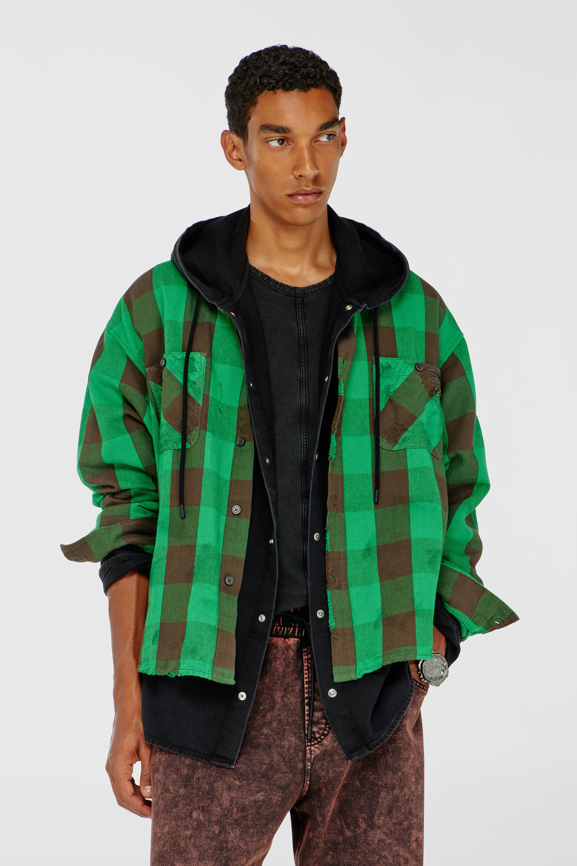 Diesel - Check flannel shirt with distressed effect - Shirts - Man - Multicolor