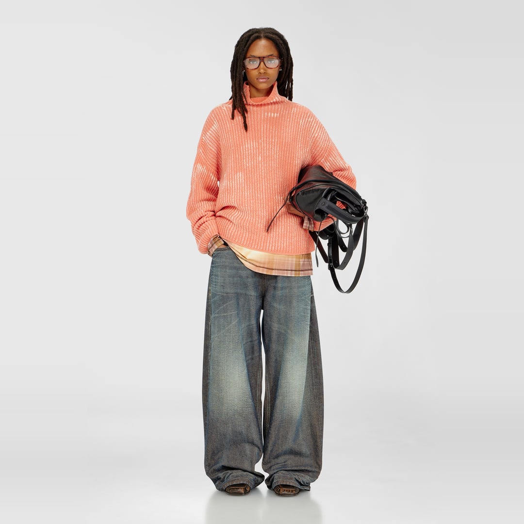 Diesel - Pull à col entonnoir en maille côtelée en laine mélangée - Pull Maille - Femme - Rouge