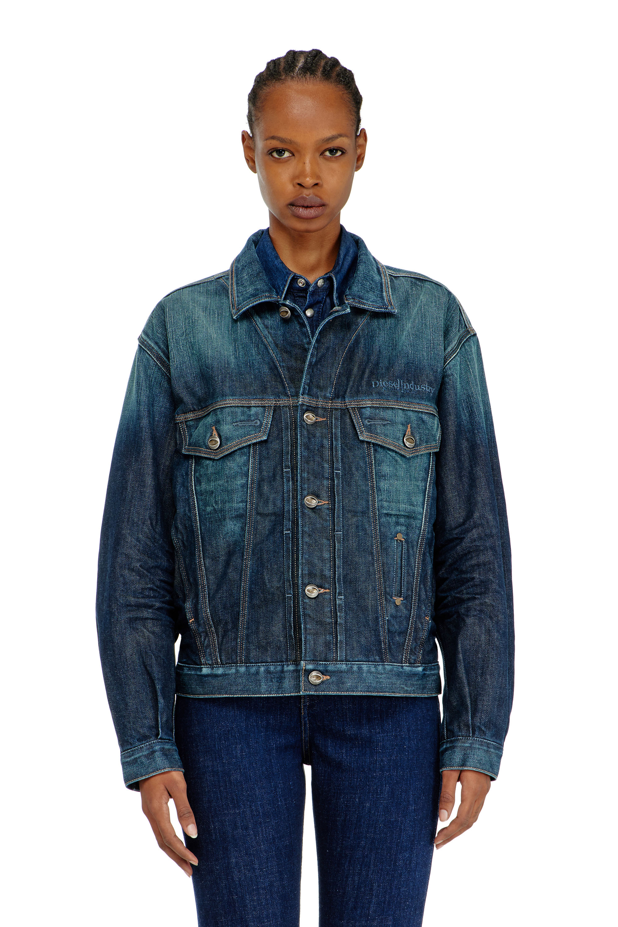 Diesel - D-DENVER-CL, Unisex's Trucker jacket in selvedge denim in Medium blue - 1