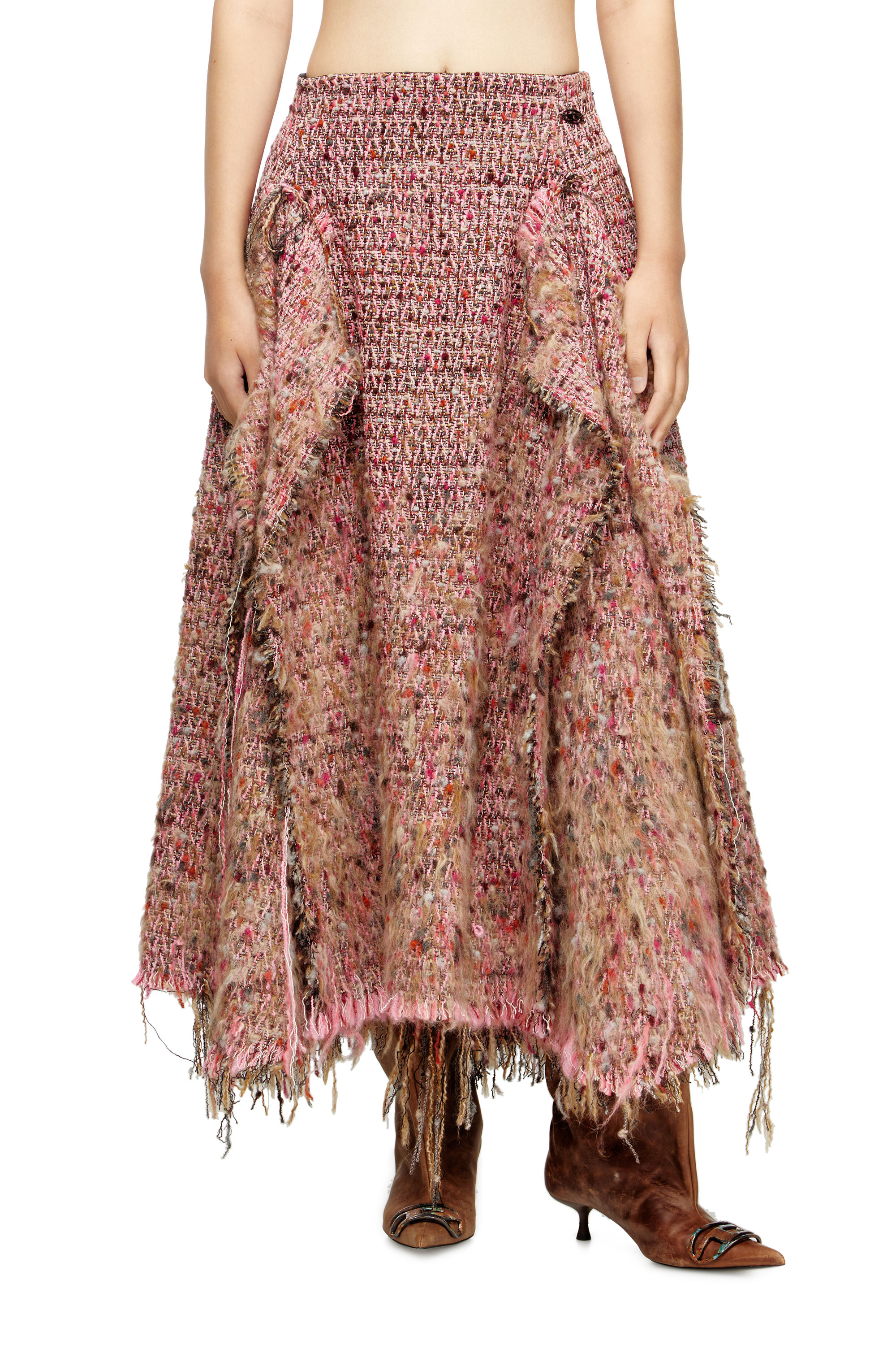 Diesel Brushed Bouclé Skirt With Frayed Hem In Multi