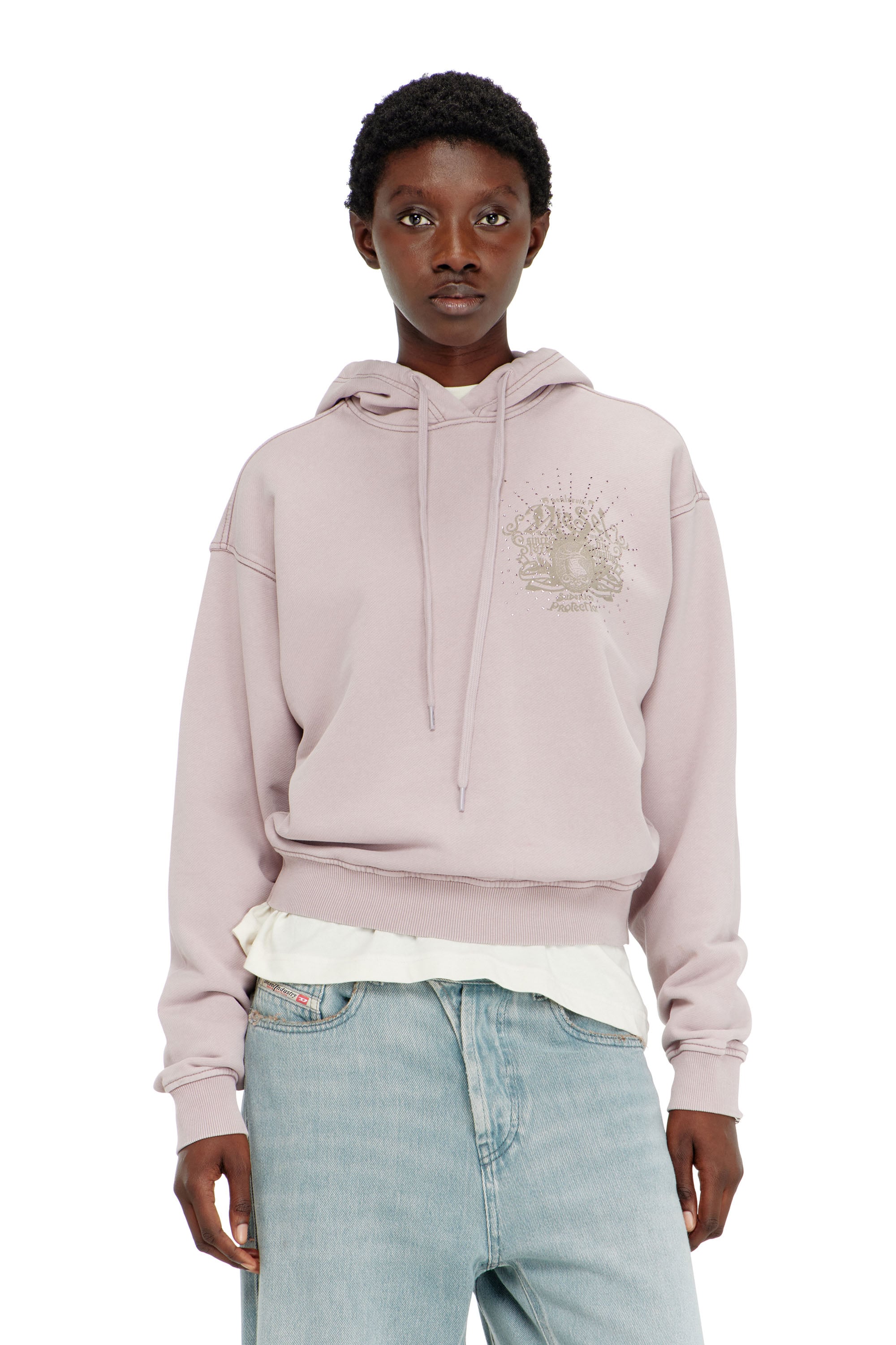 Diesel - Hoodie with prints and rhinestone studs - Sweaters - Woman - Violet