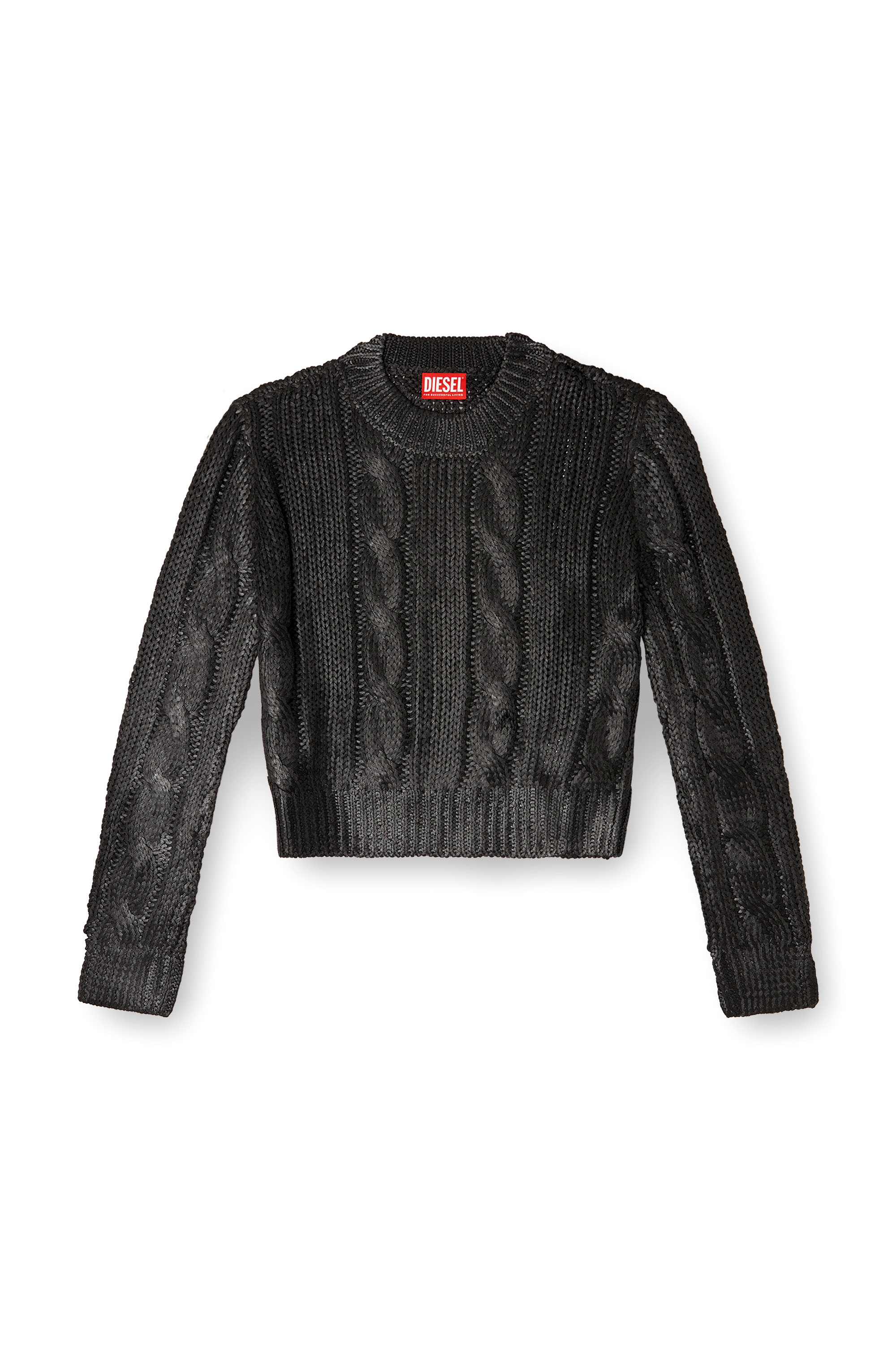 Diesel - M-MICCHA, Woman's Cable-knit jumper with shiny effect in Black - 3