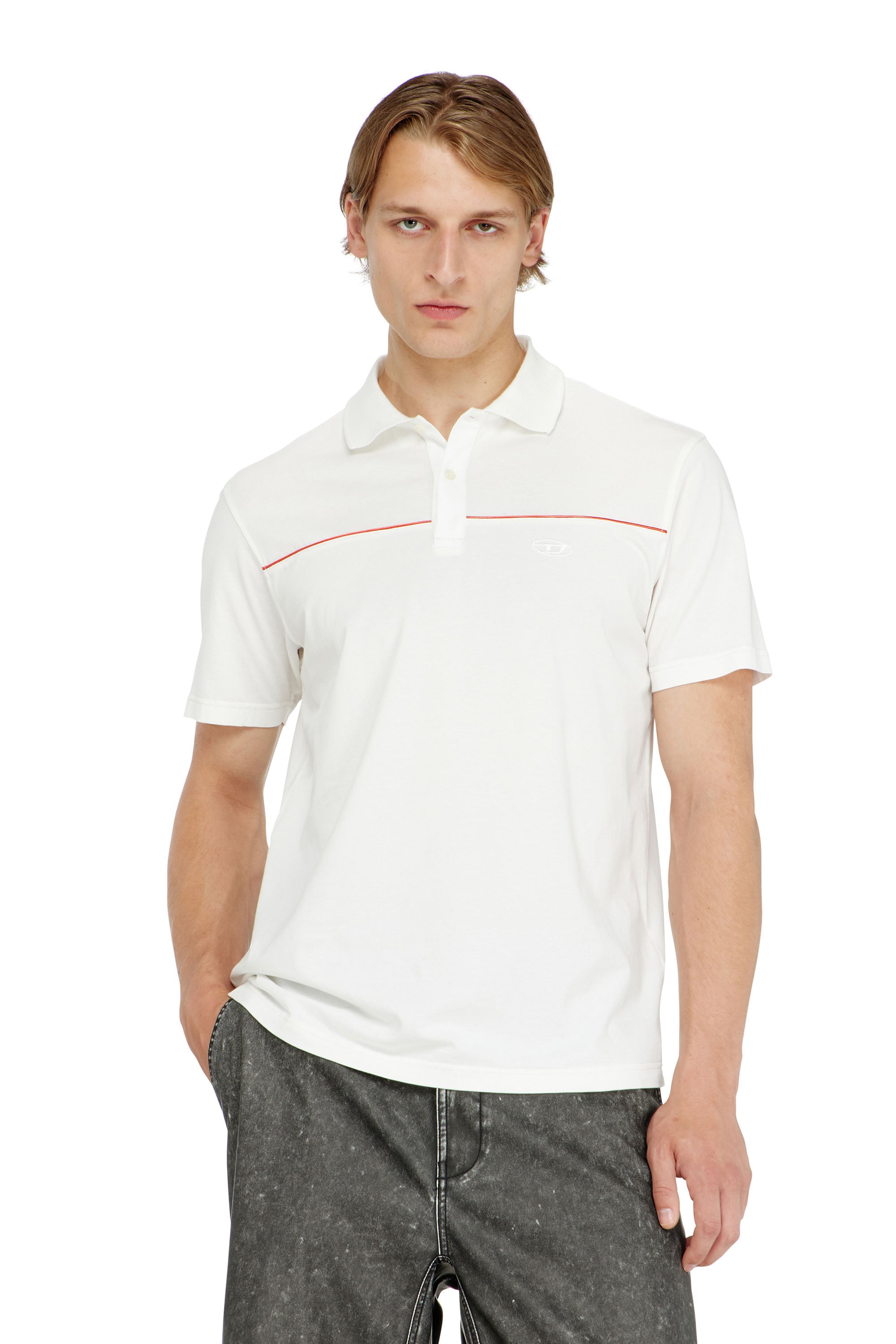 Diesel Men's White - Polo Shirt With Contrast Piping - Polos - Man Large
