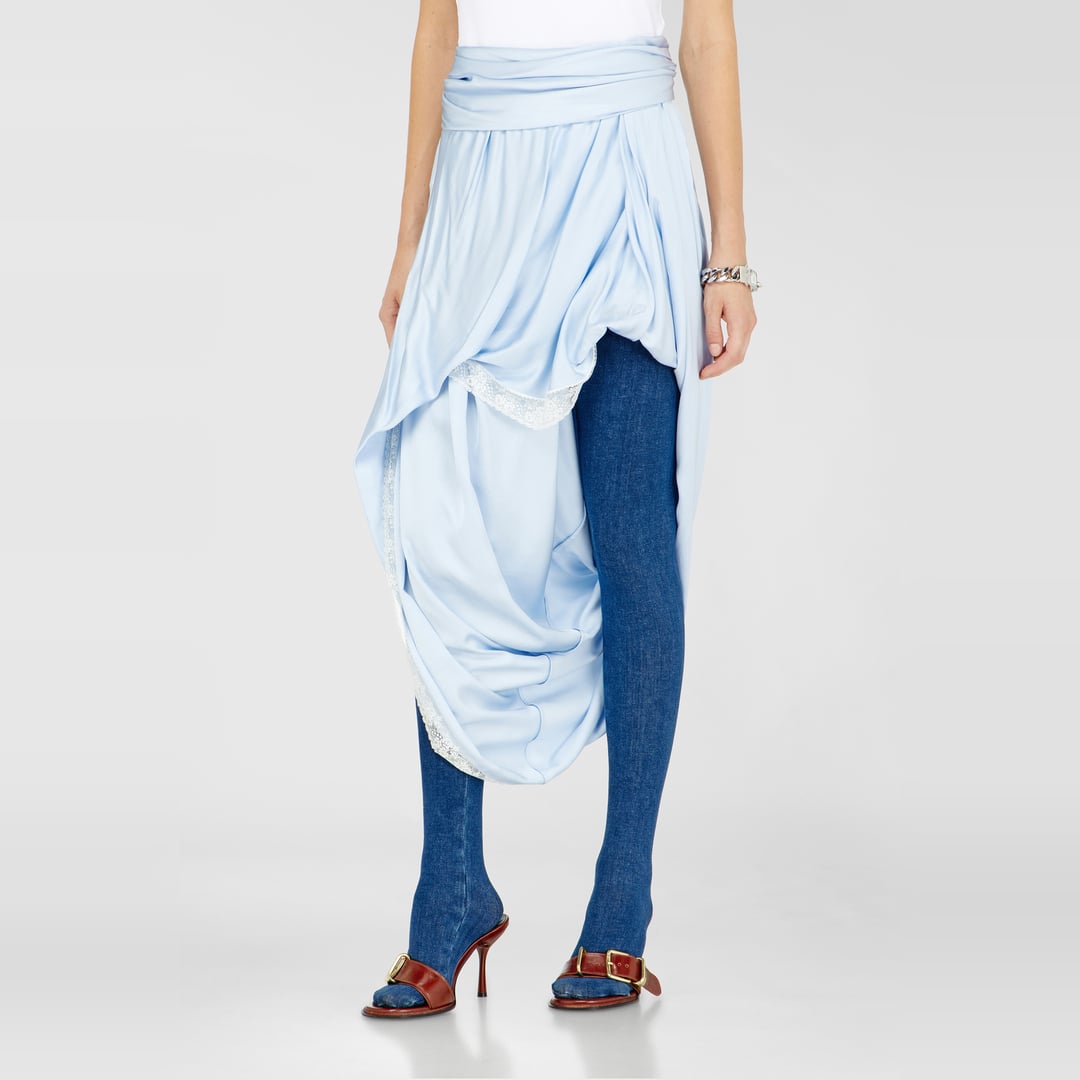 Diesel - Draped satin midi skirt with lace trim - Skirts - Woman - Blue
