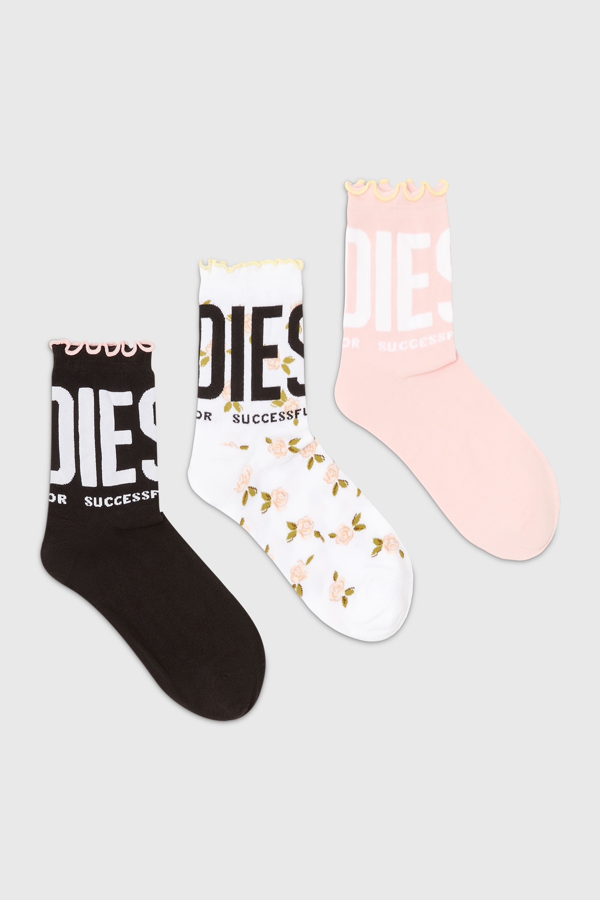 Diesel - Three-pack socks with ruffled edge - Socks - Woman - Multicolor