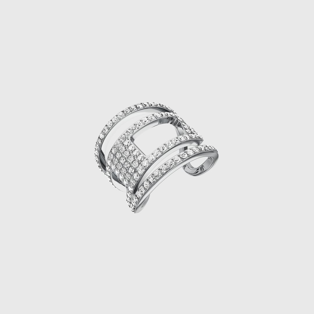 Diesel - Stainless steel glitz D band ring - Rings - Unisex - Silver