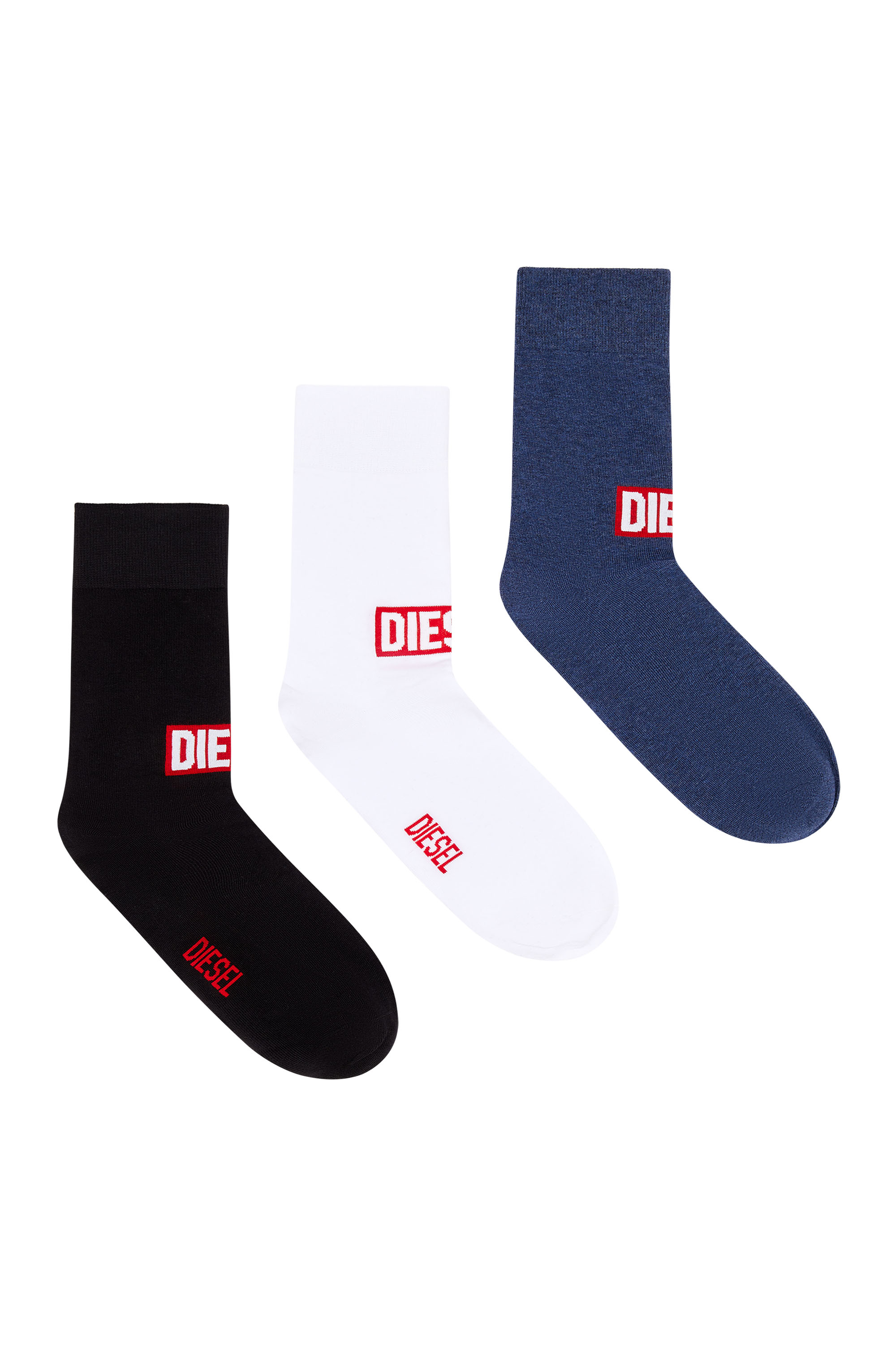 Diesel - Three-pack of socks with red Diesel logo - Socks - Man - Multicolor
