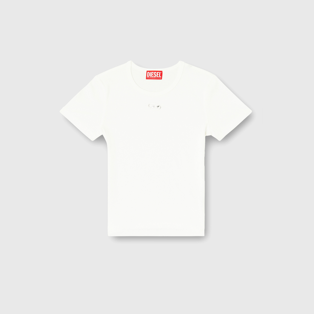 Diesel - Slim ribbed T-shirt with metallic Oval D - T-Shirts - Woman - White