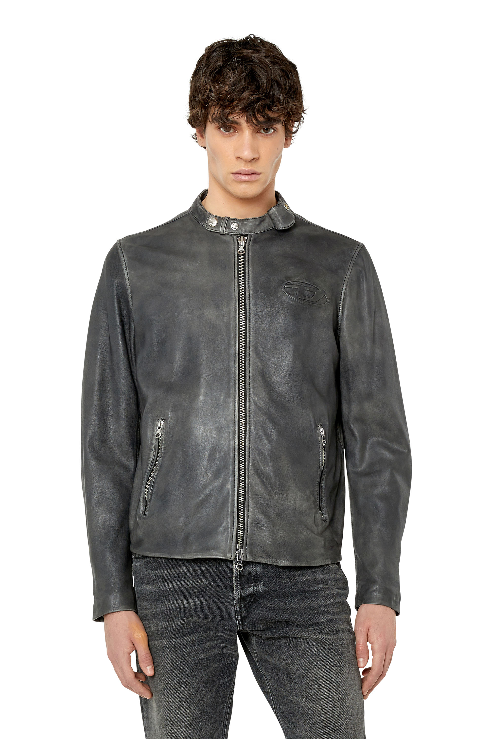 Diesel - Biker jacket in treated leather - Leather jackets - Man - Black