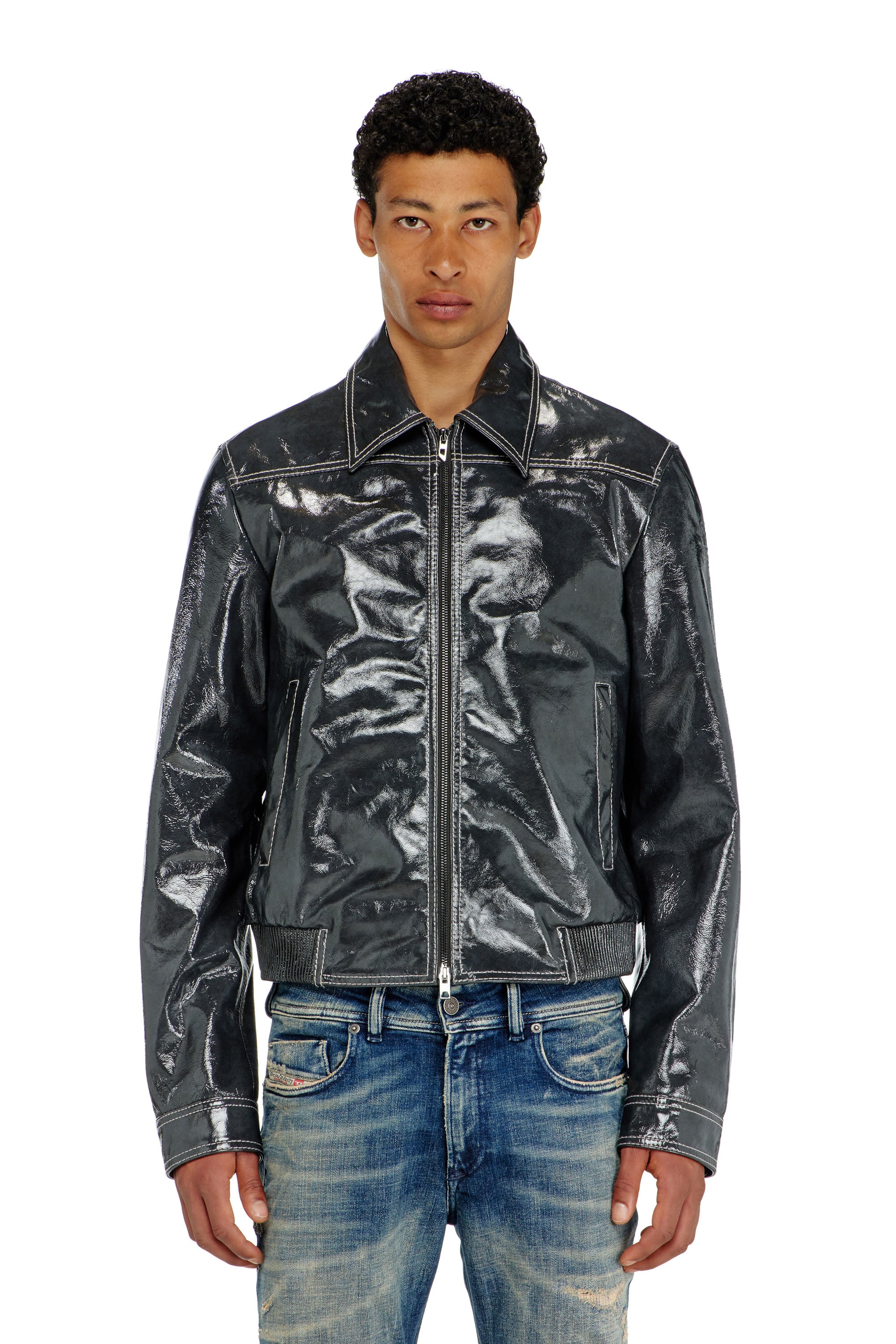 Diesel - Patent-leather jacket - Leather jackets - Man - Grey